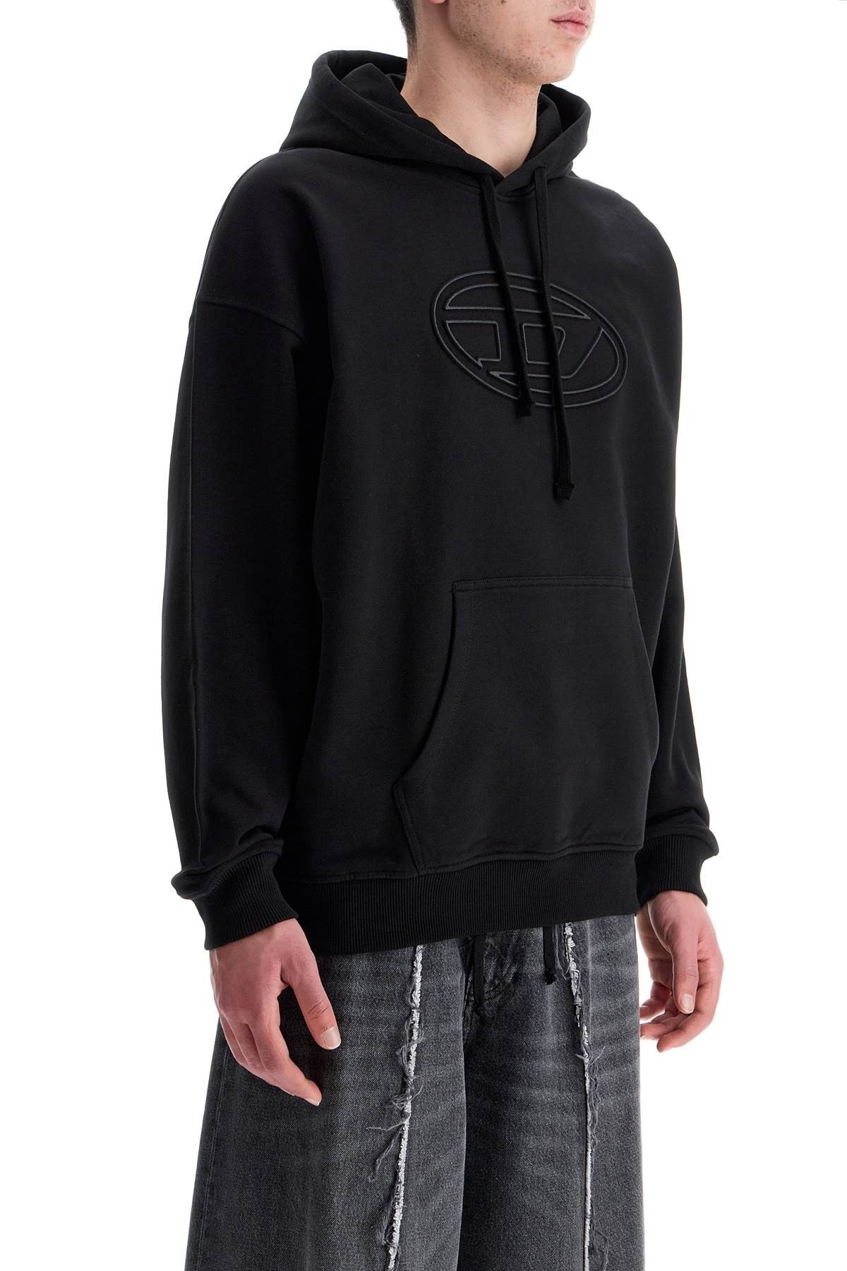 black cotton hoodie with embossed logo