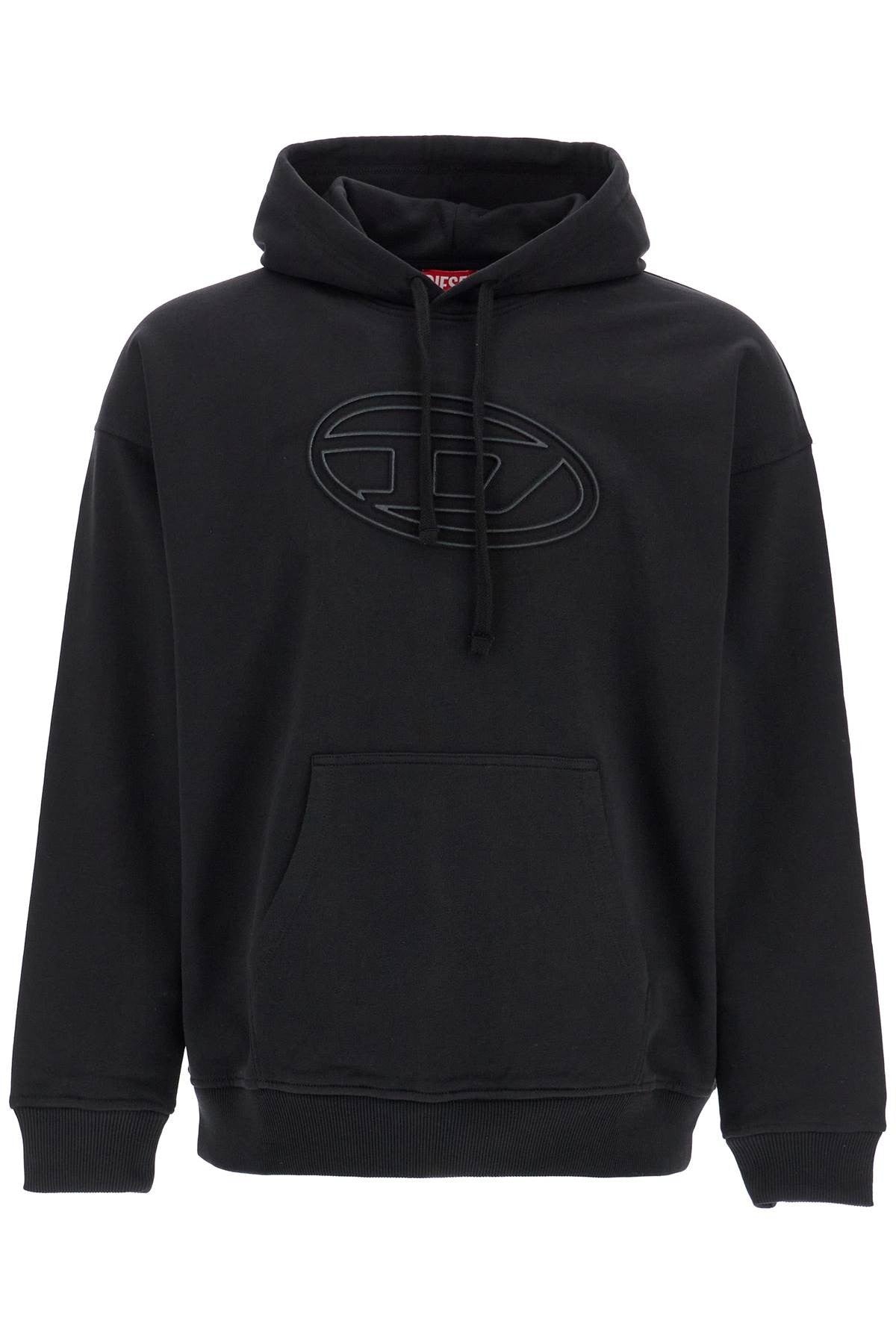 black cotton hoodie with embossed logo