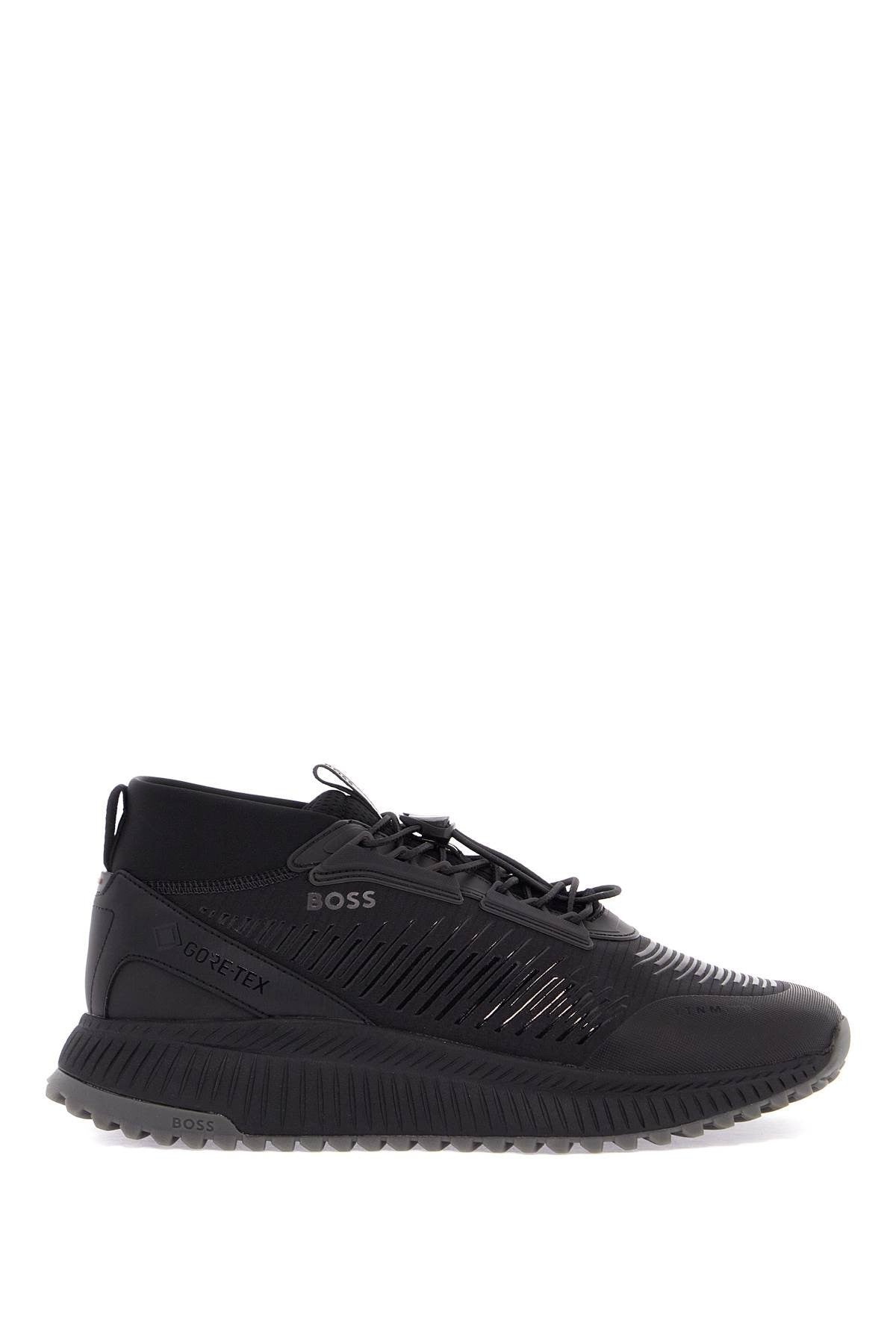 black gore-tex waterproof sneakers with non-slip sole