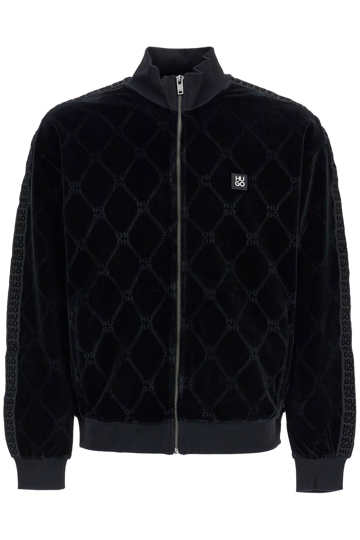 black high neck zip sweatshirt with diamond pattern