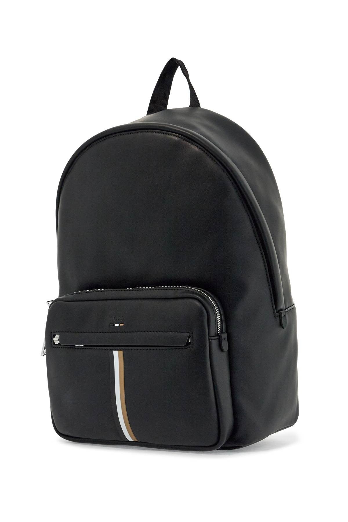 black laptop backpack with padded straps and front pocket