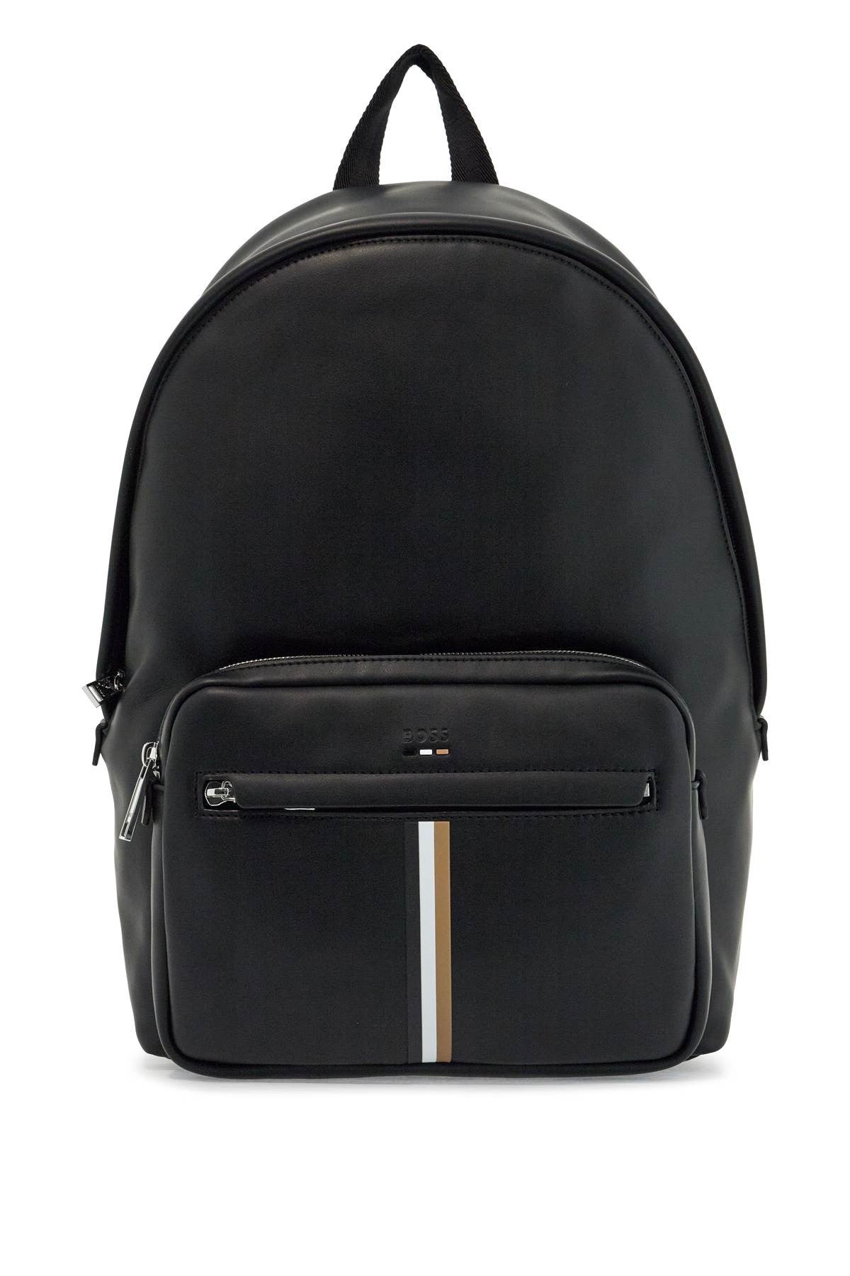 black laptop backpack with padded straps and front pocket