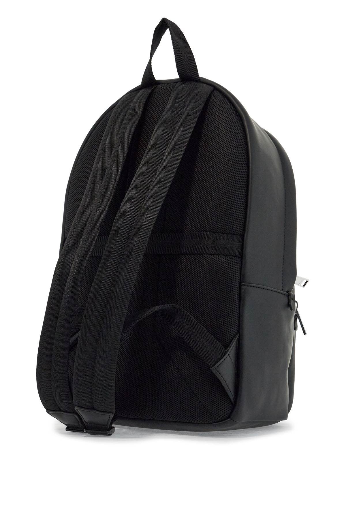 black laptop backpack with padded straps and front pocket