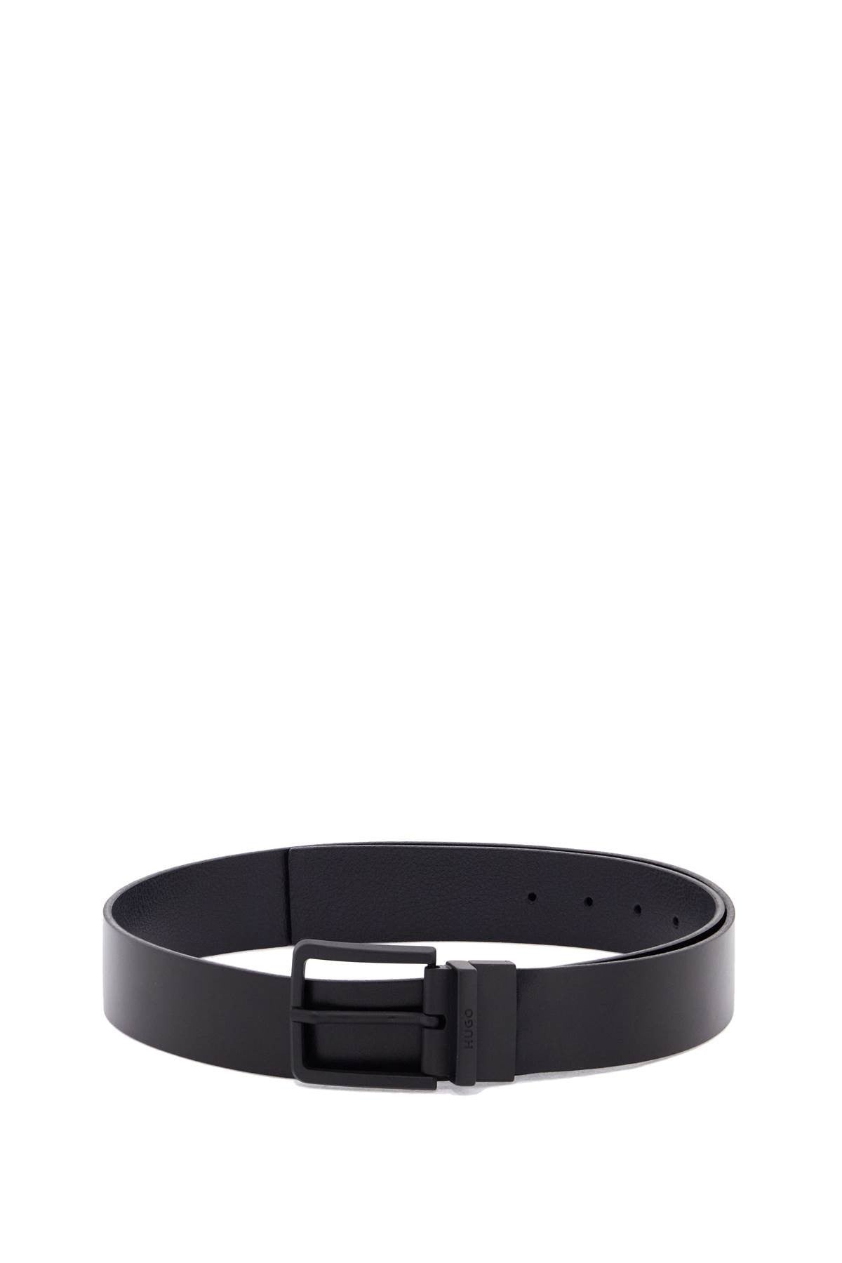 black leather khl belt with minimalist hook closure