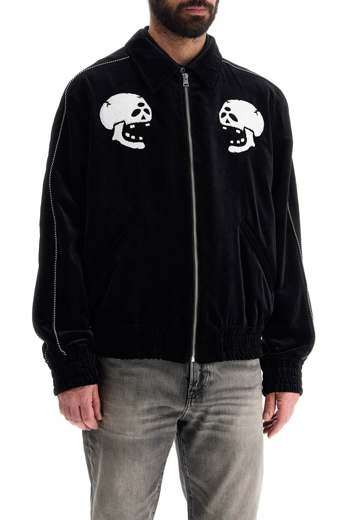 black skull pattern cotton jacket with zip