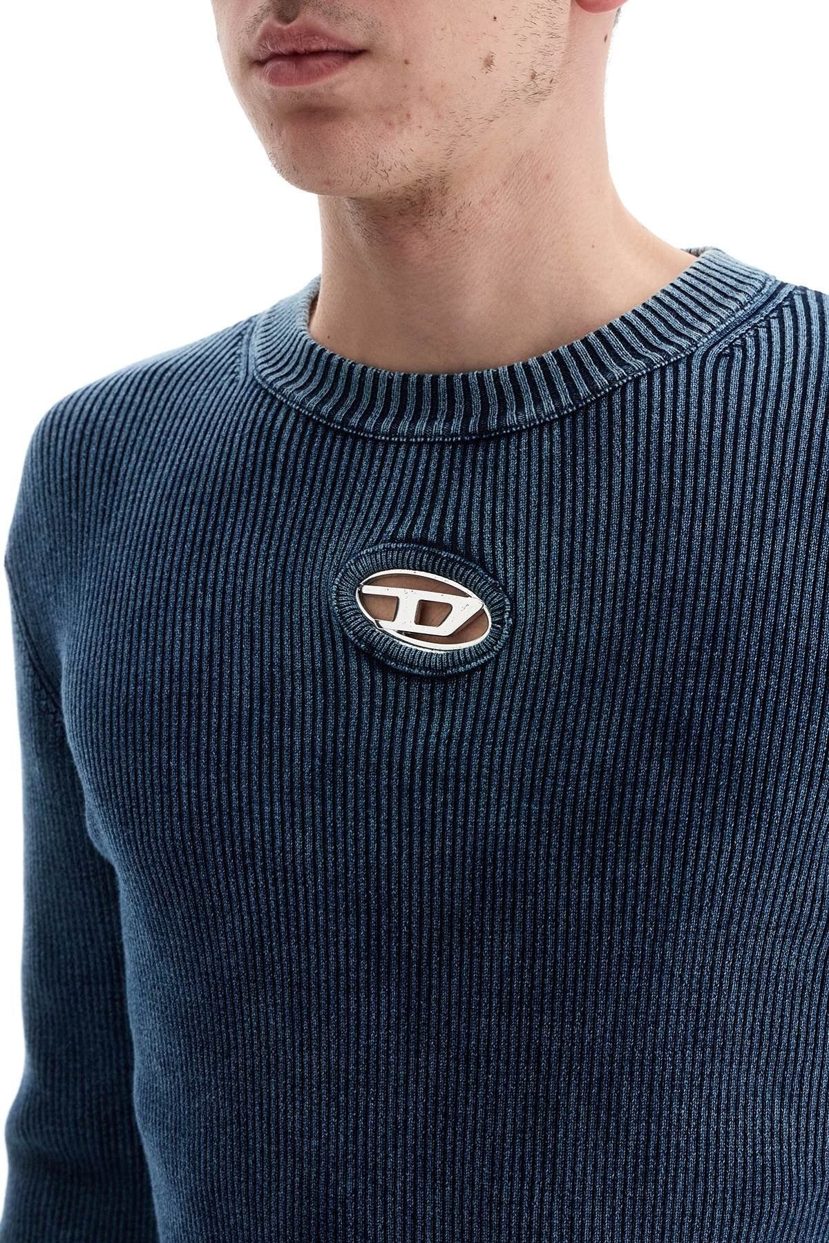 blue peacoat vertical ribbed cotton sweater