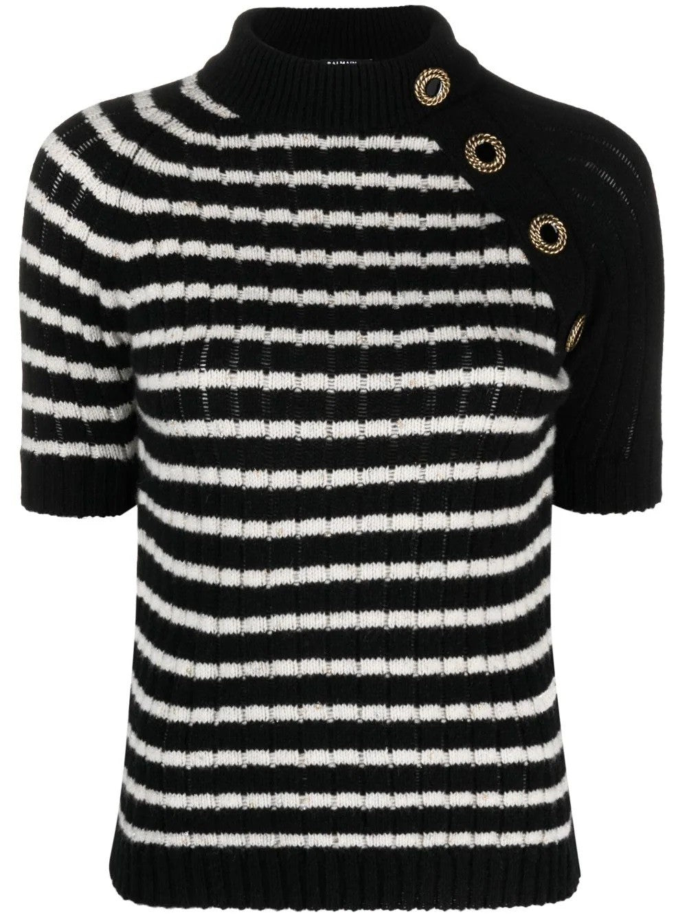 Buttoned Striped Cashmere Top