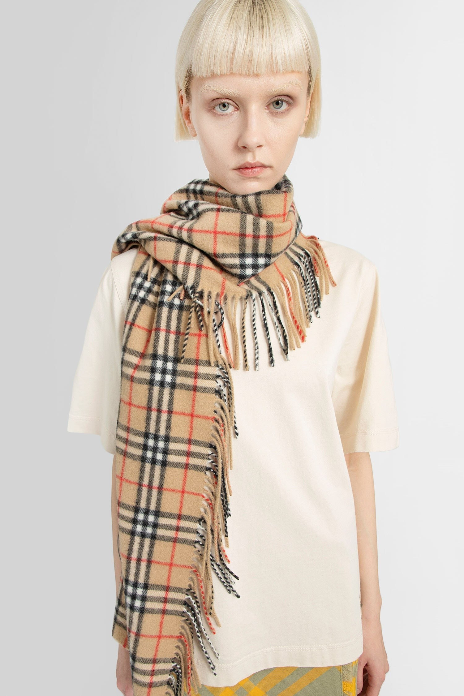 check cachemire fringed scarf