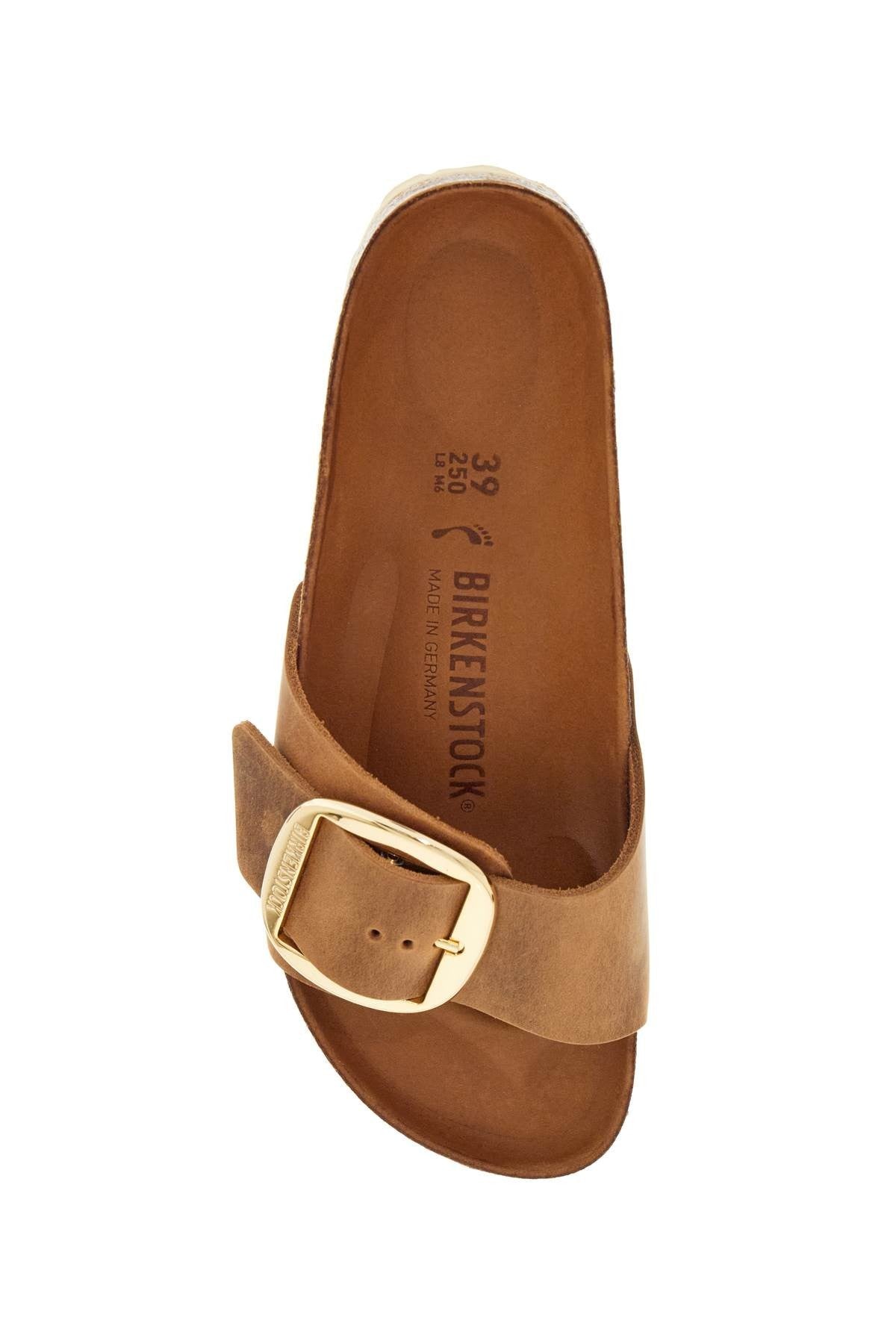 cognac oiled leather slippers with large buckle