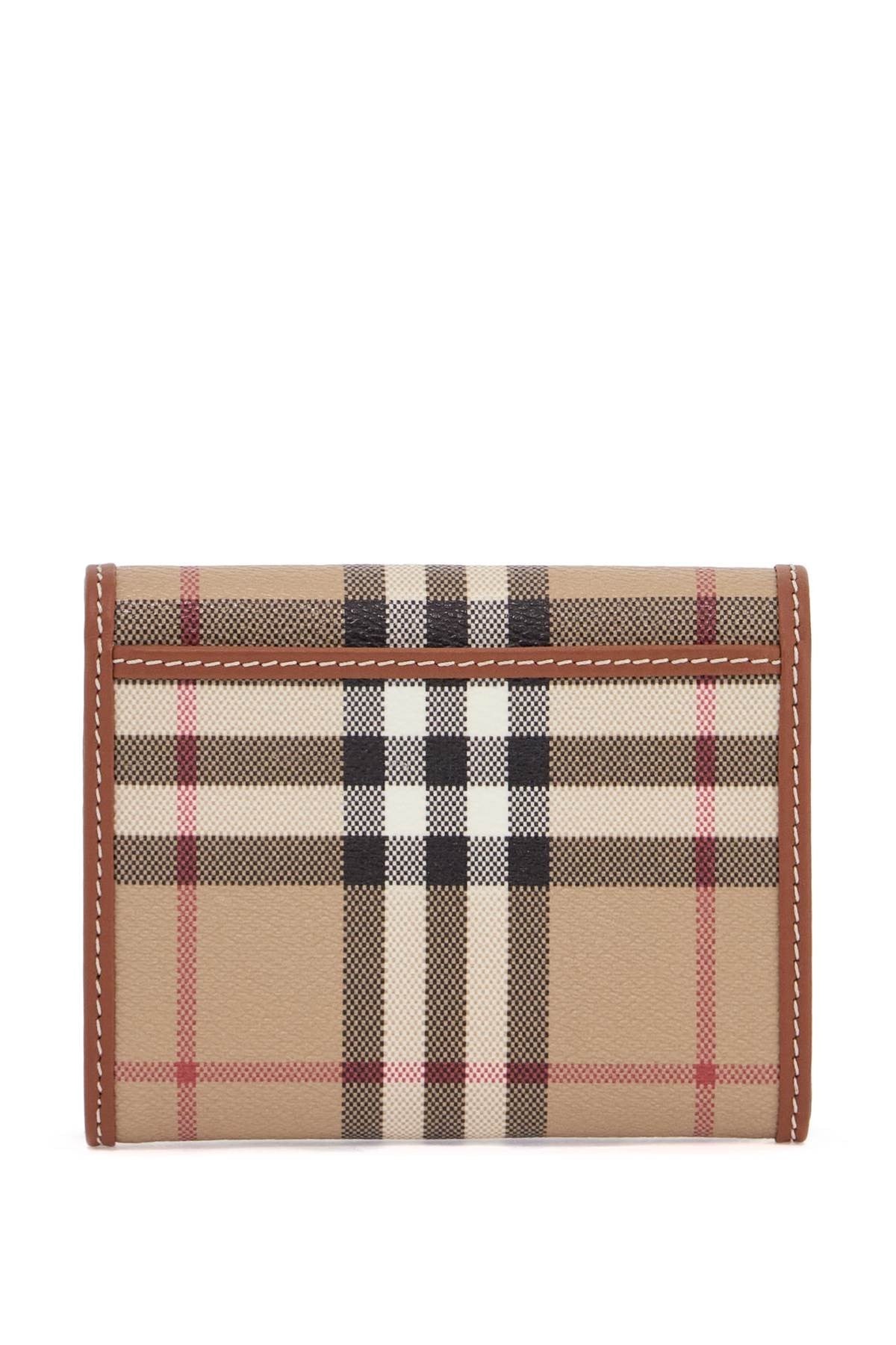 compact beige tartan wallet in polyurethane with gold buttons