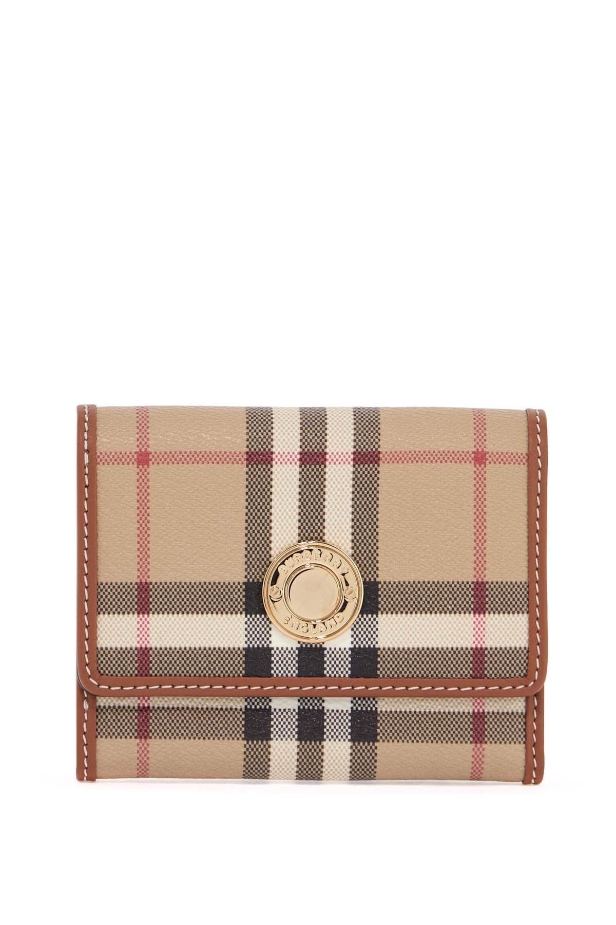 compact beige tartan wallet in polyurethane with gold buttons