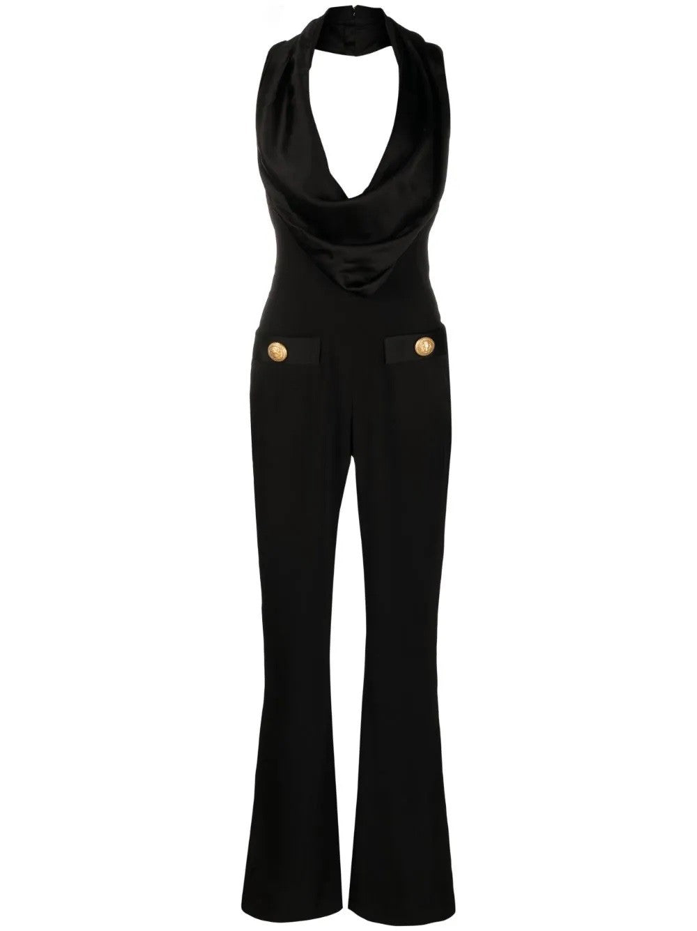 Cowl Neck Crepe Flare Jumpsuit