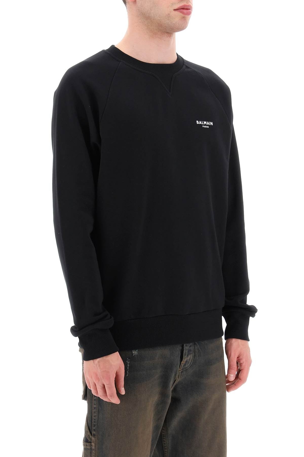 crew-neck sweatshirt with flocked logo
