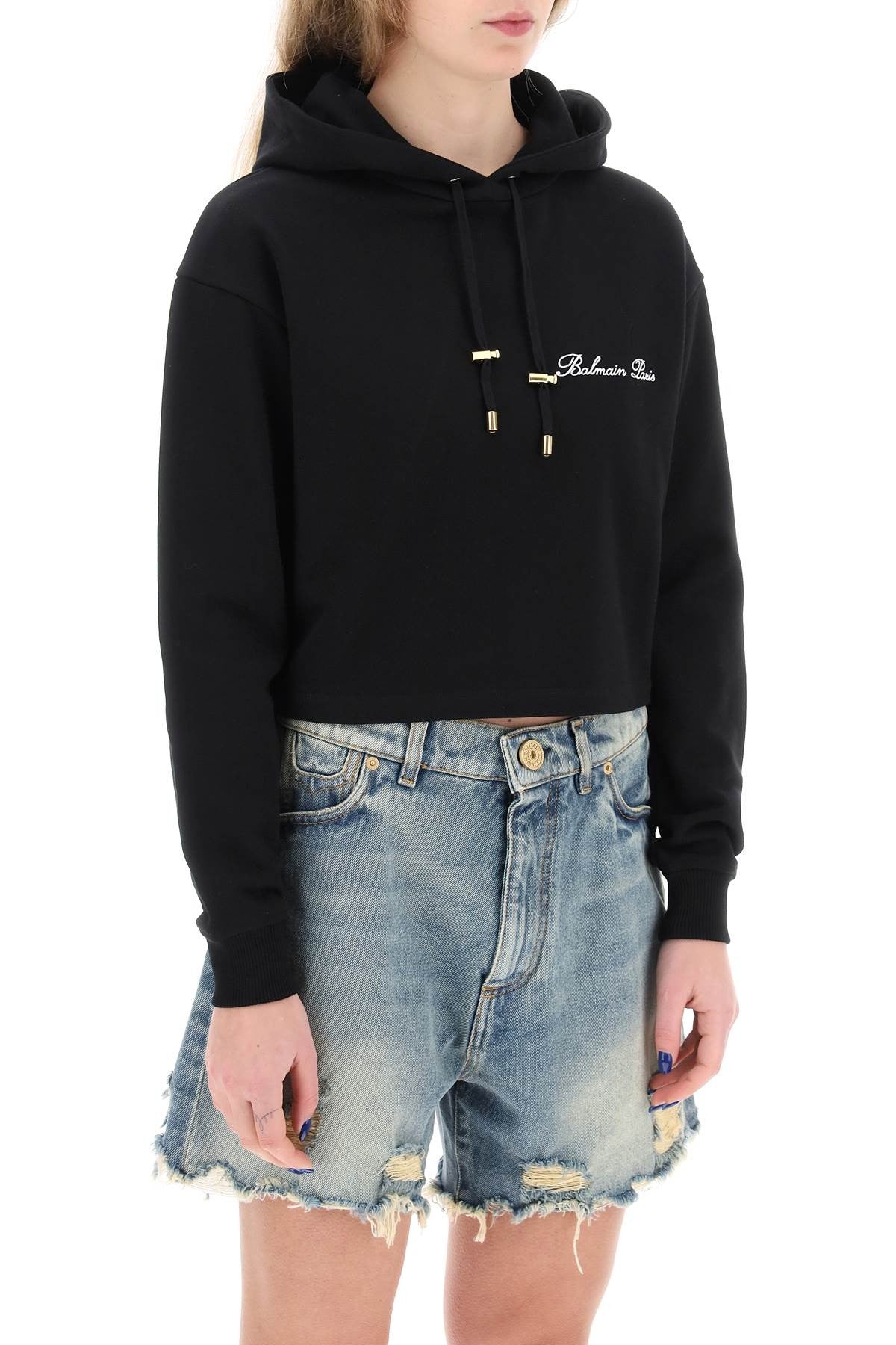 cropped hoodie with logo embroidery