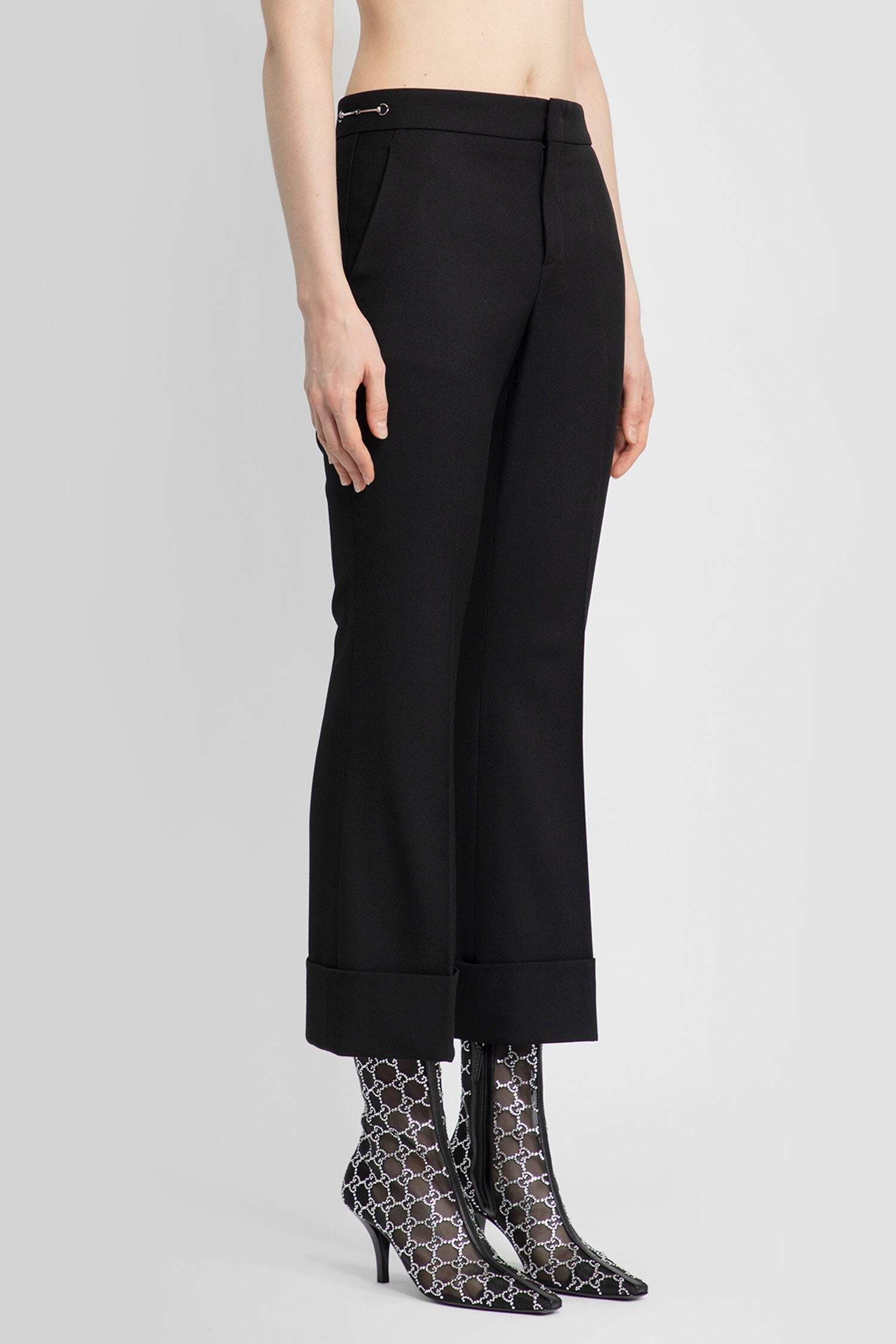 cropped wool horsebit trousers