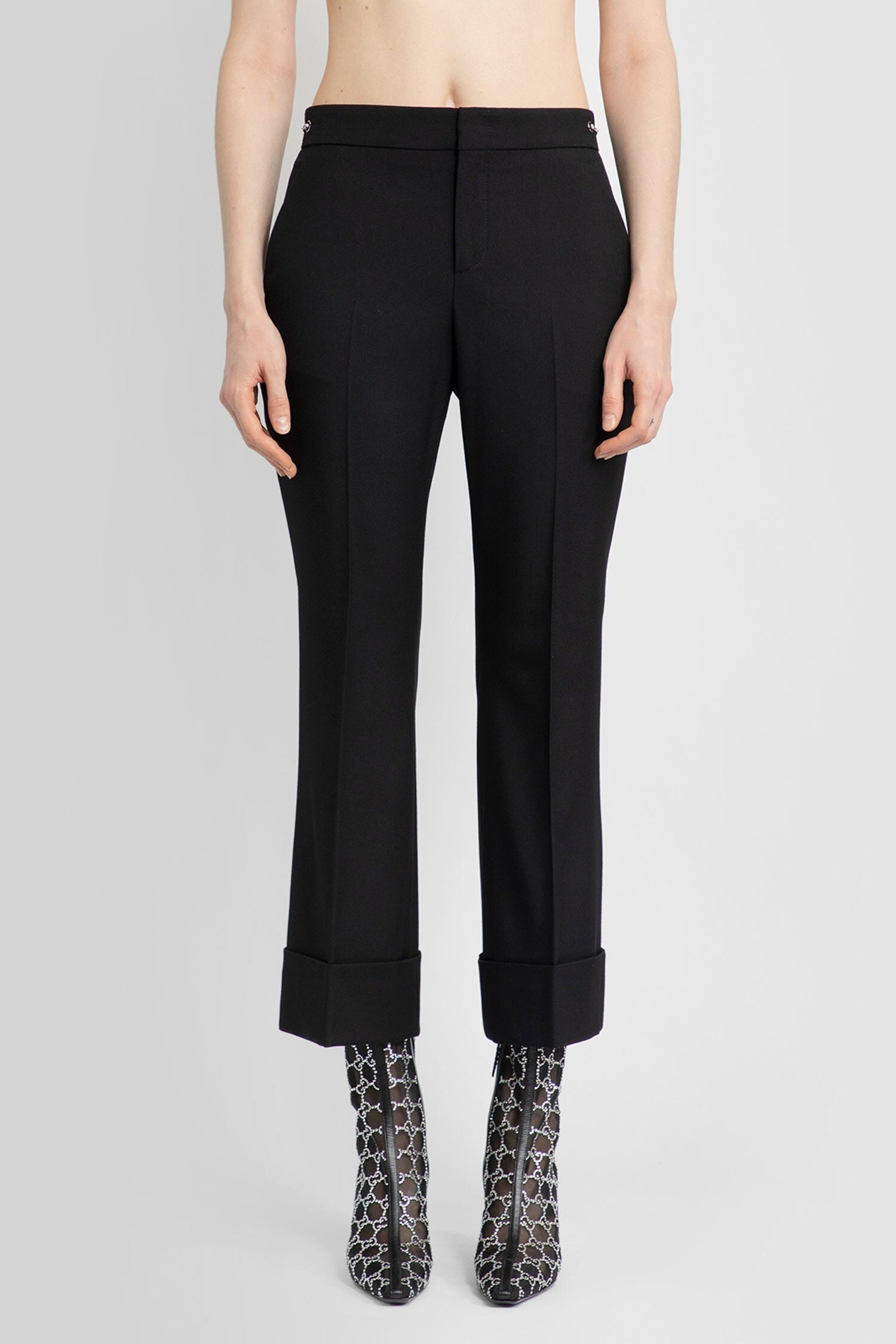 cropped wool horsebit trousers