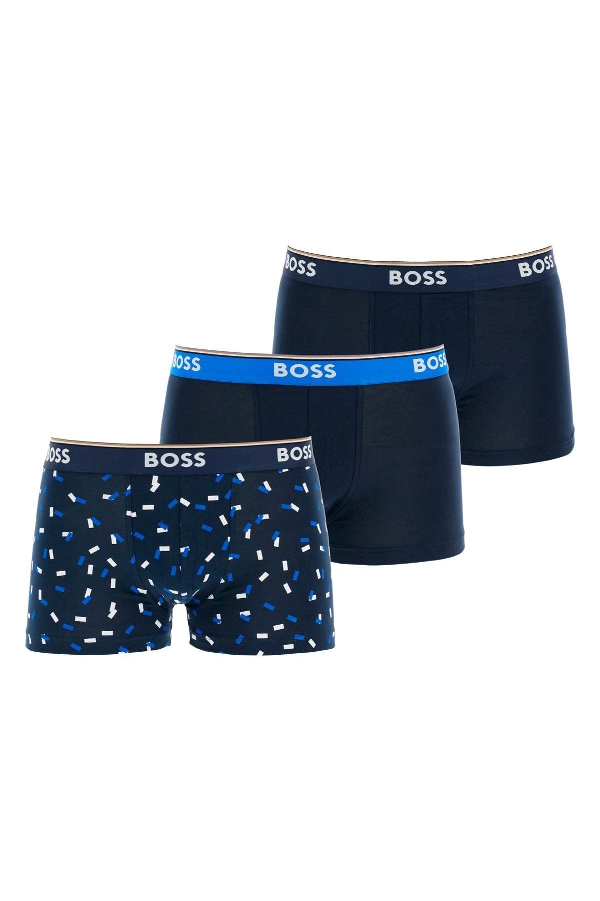 dark blue and patterned slim fit boxer set 3 pieces stretch cotton