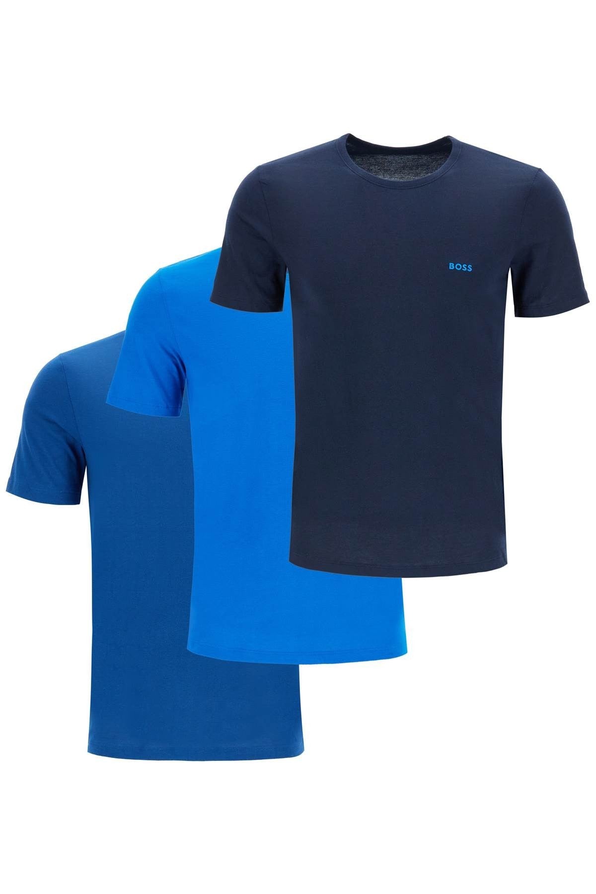 dark blue short sleeve t-shirt with wide neck regular fit cotton for men