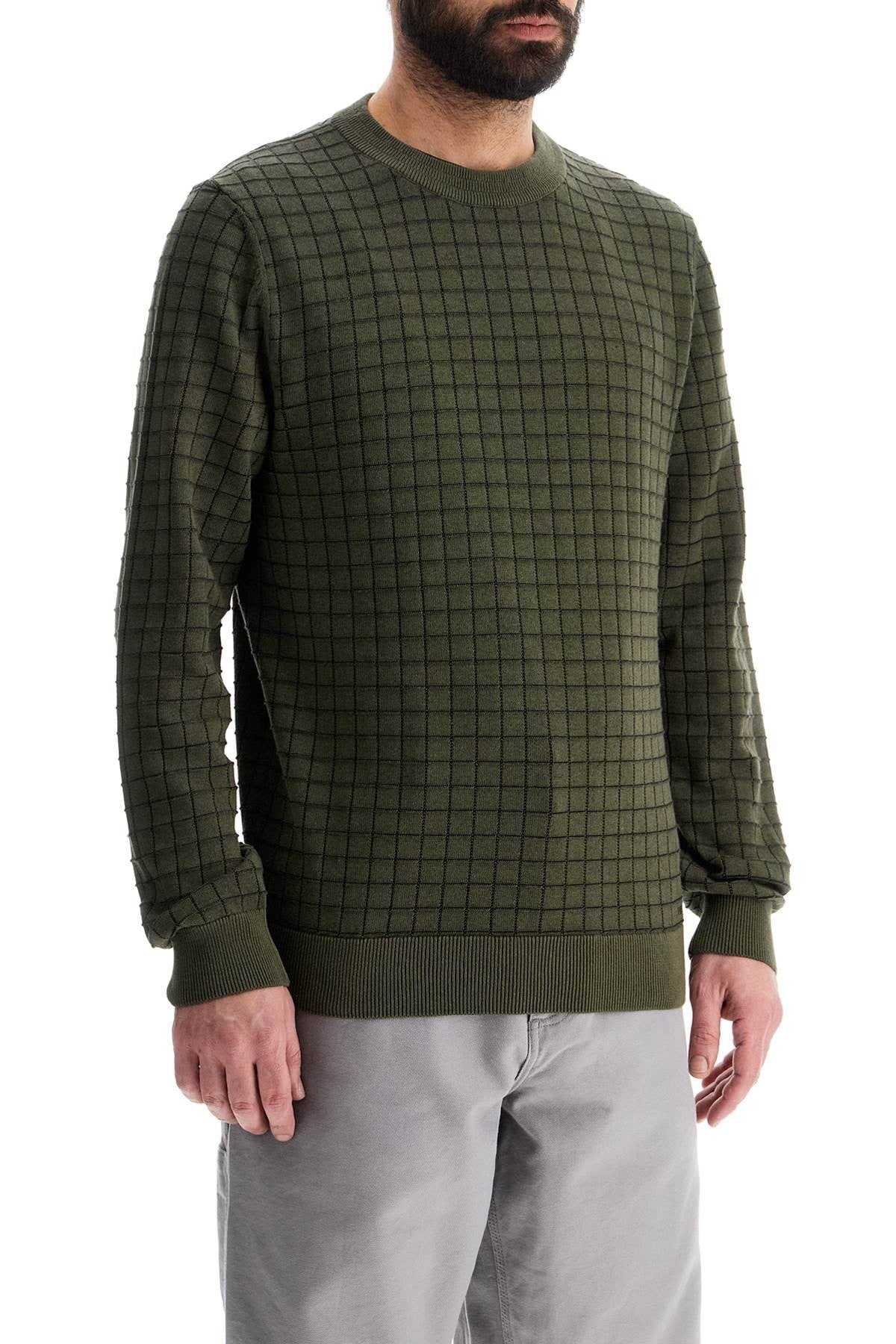 dark green checkered cotton sweater with long sleeves