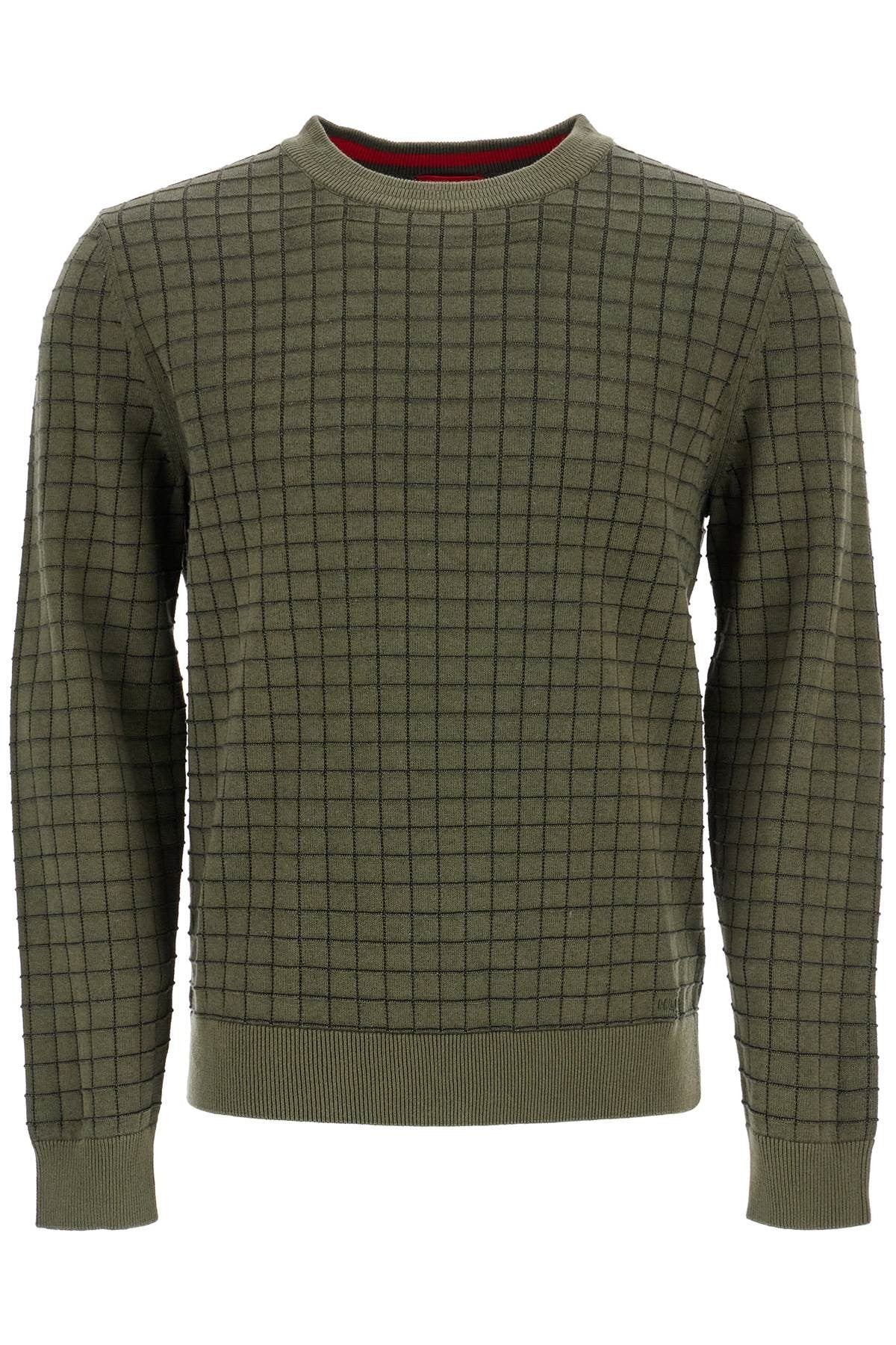 dark green checkered cotton sweater with long sleeves