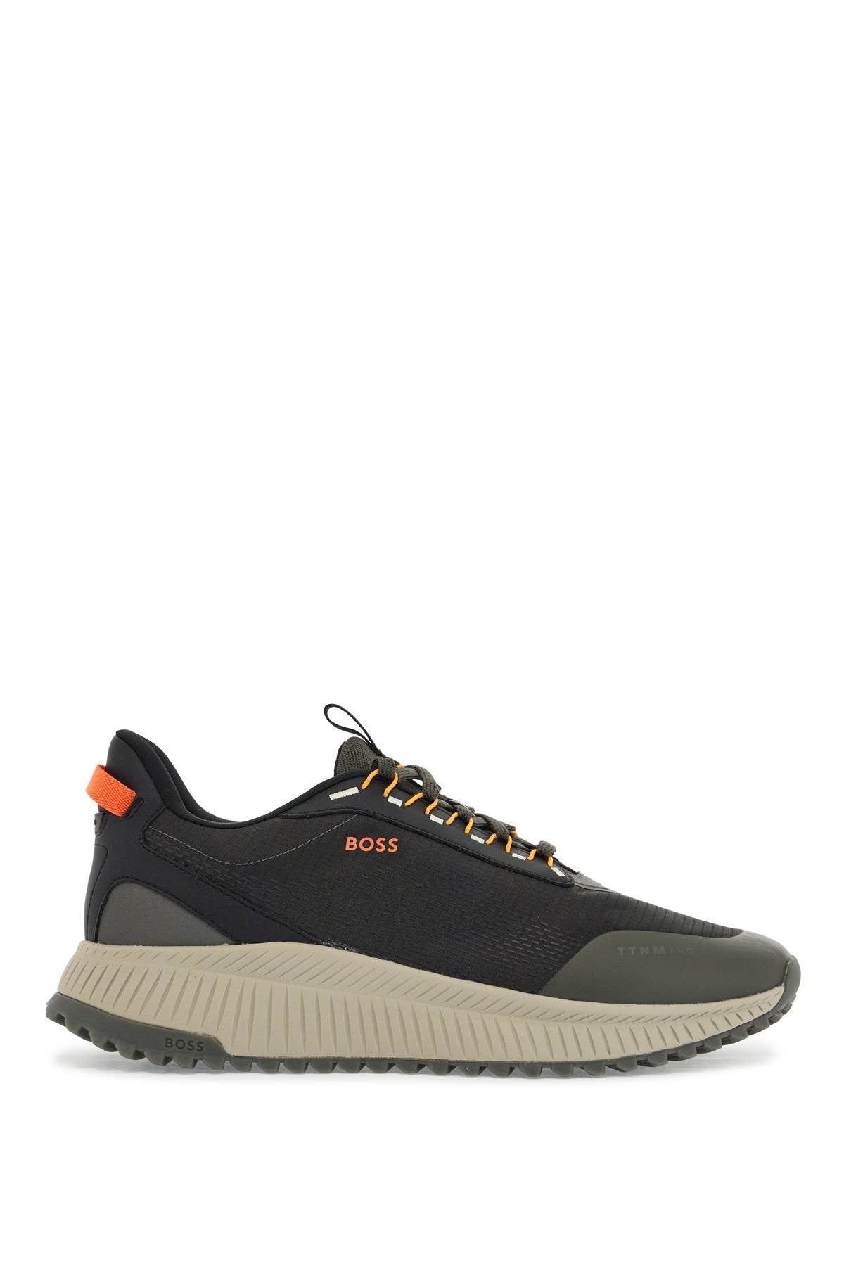 dark grey breathable sneakers with orange details ttnm evo_runn_rsgtx