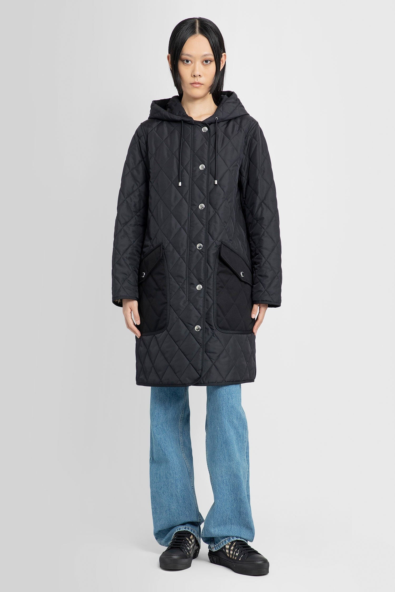 diamond quilted thermoregulated hooded coat