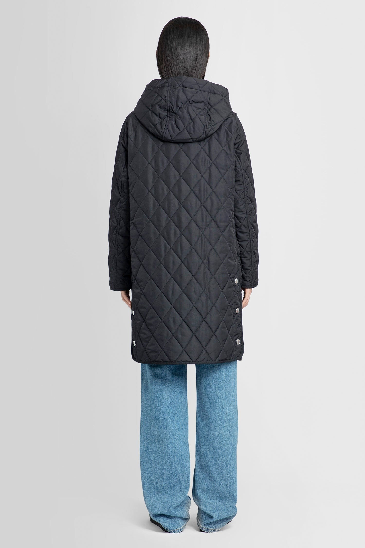 diamond quilted thermoregulated hooded coat