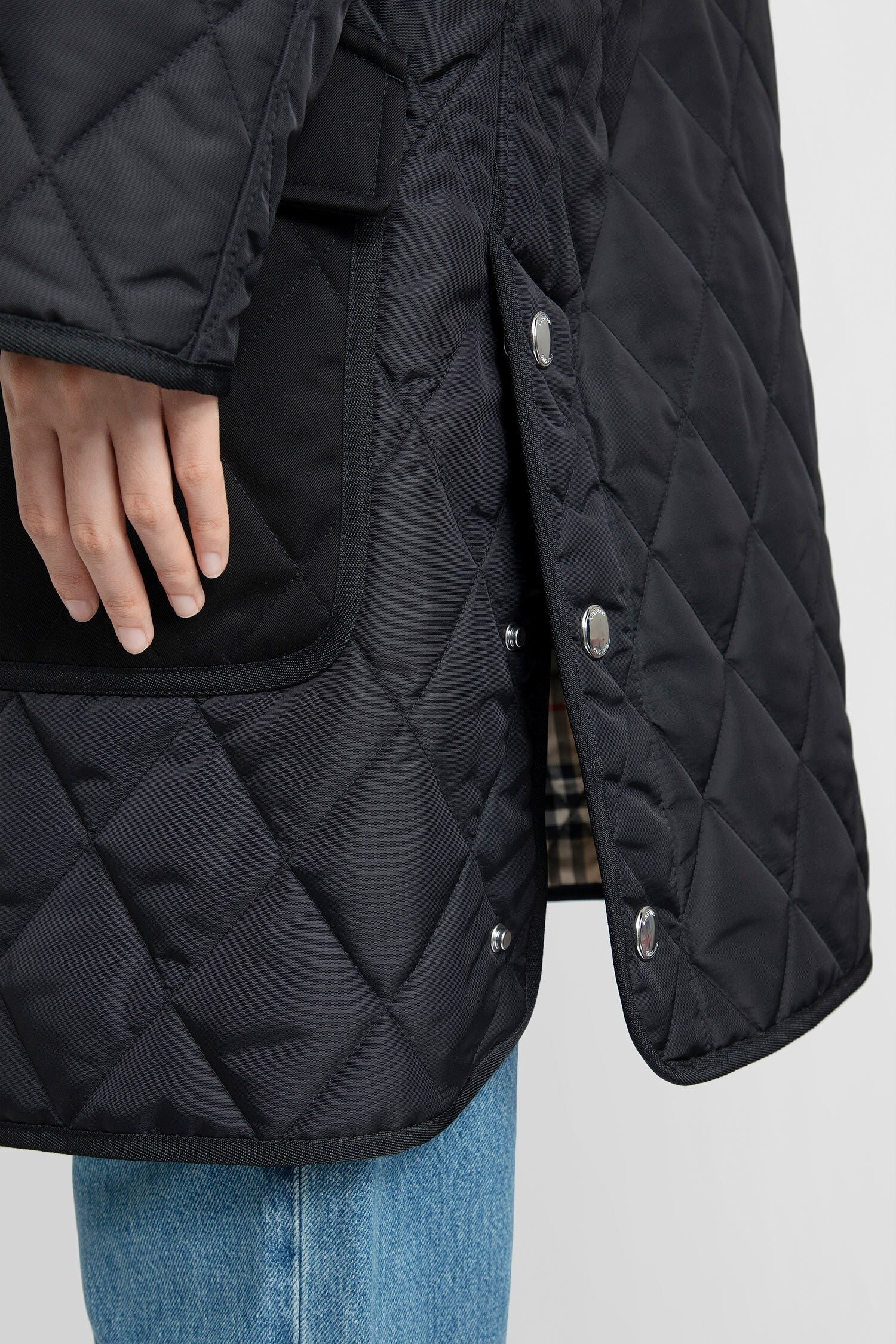 diamond quilted thermoregulated hooded coat