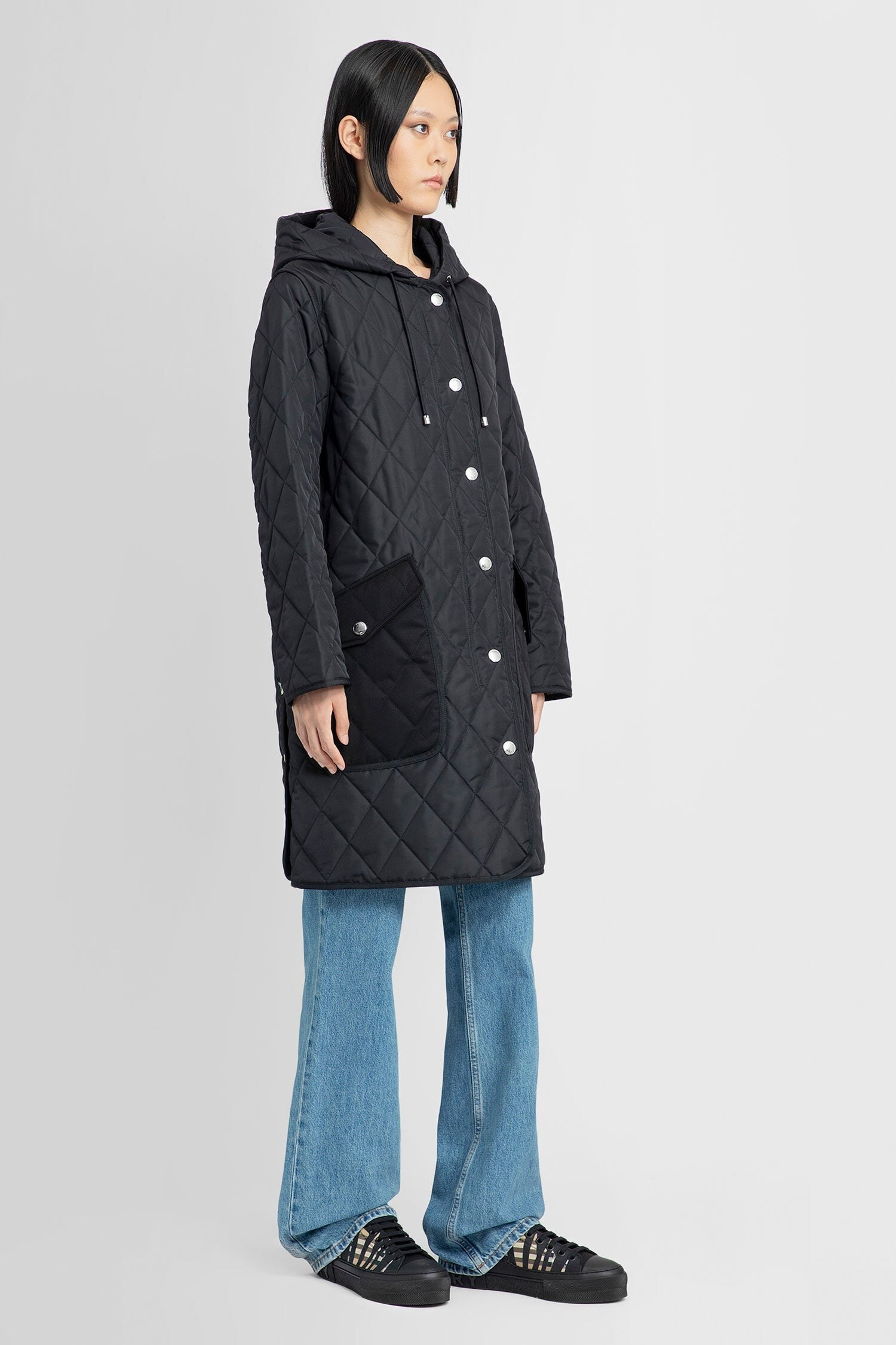 diamond quilted thermoregulated hooded coat