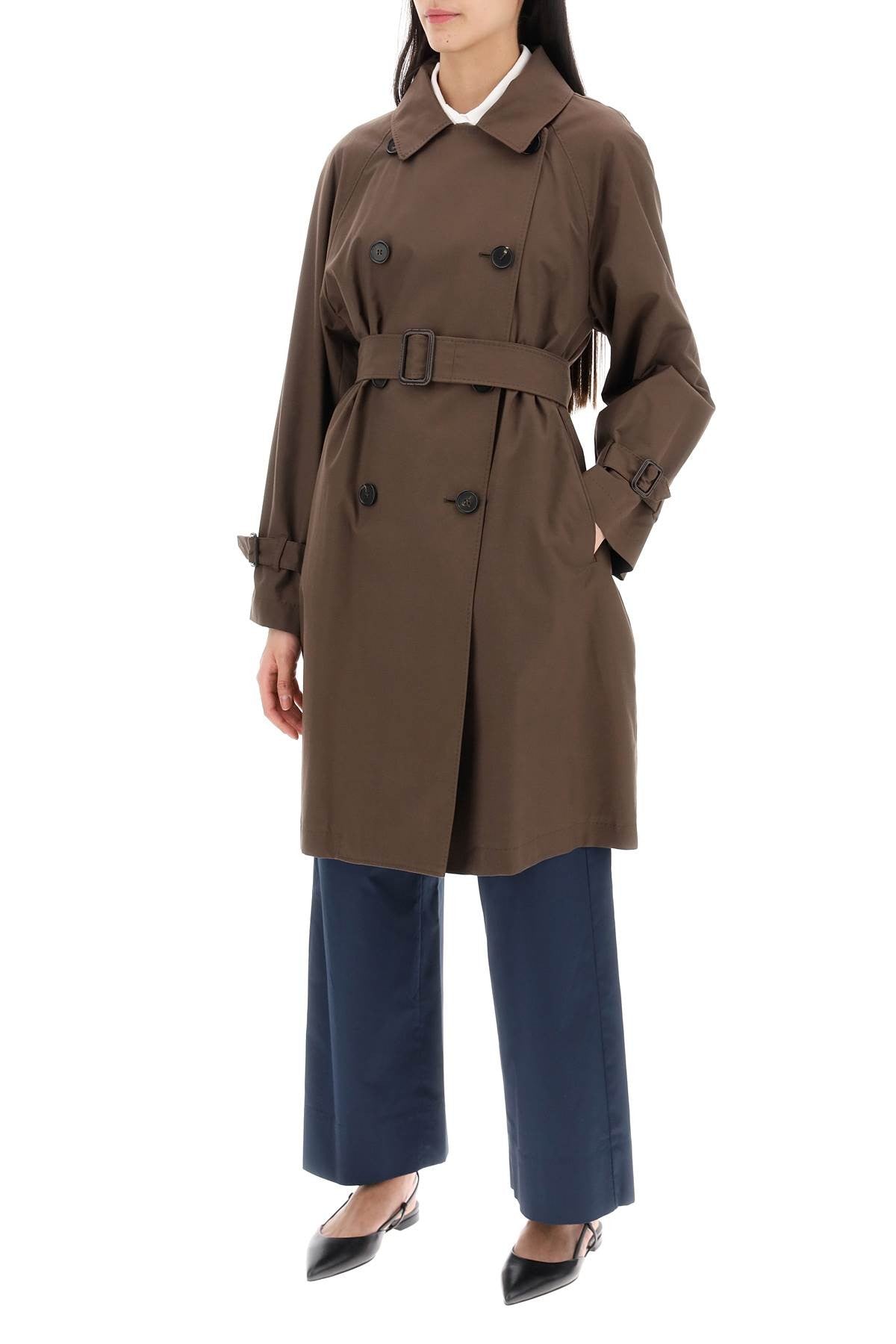 double-breasted midi trench coat