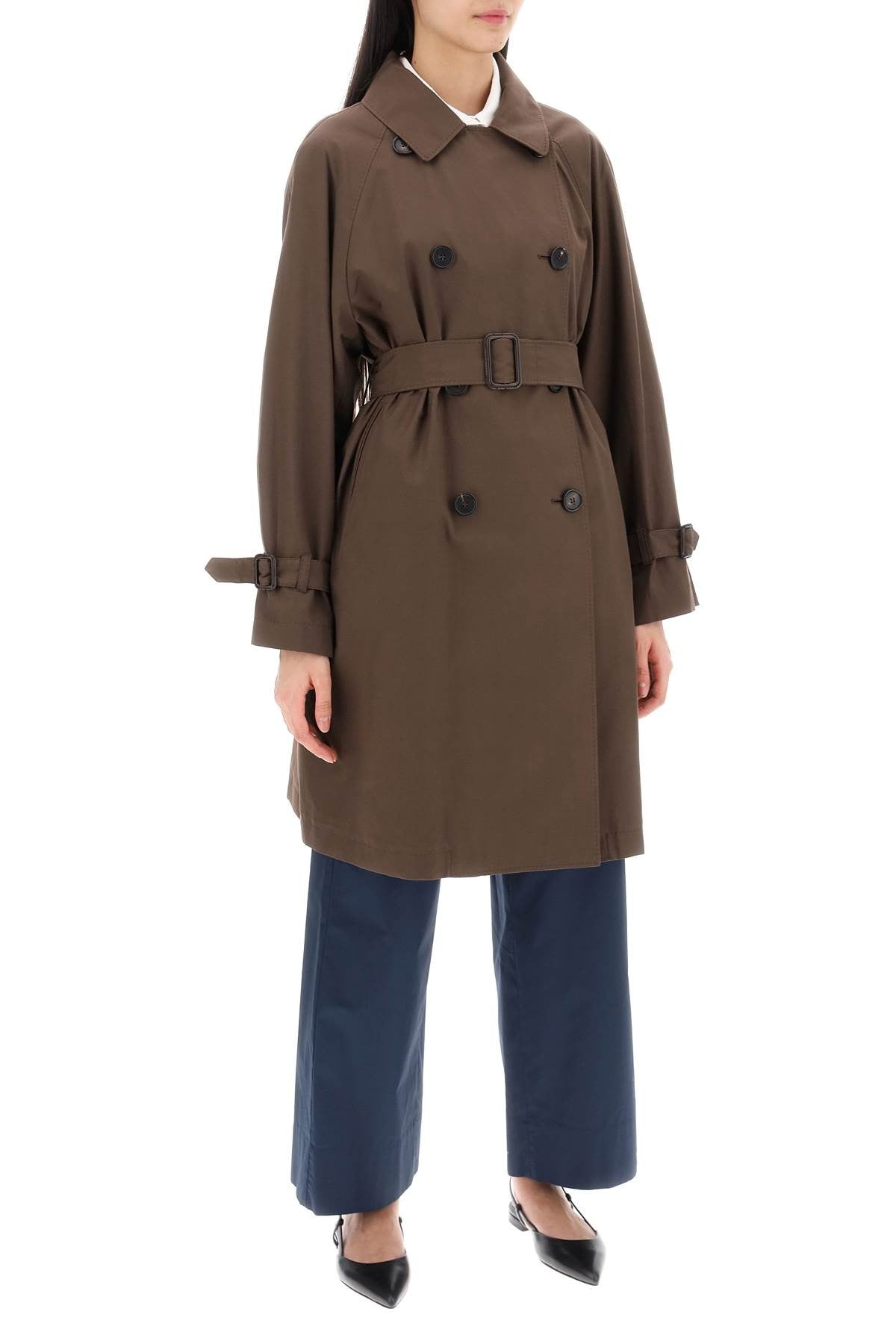 double-breasted midi trench coat