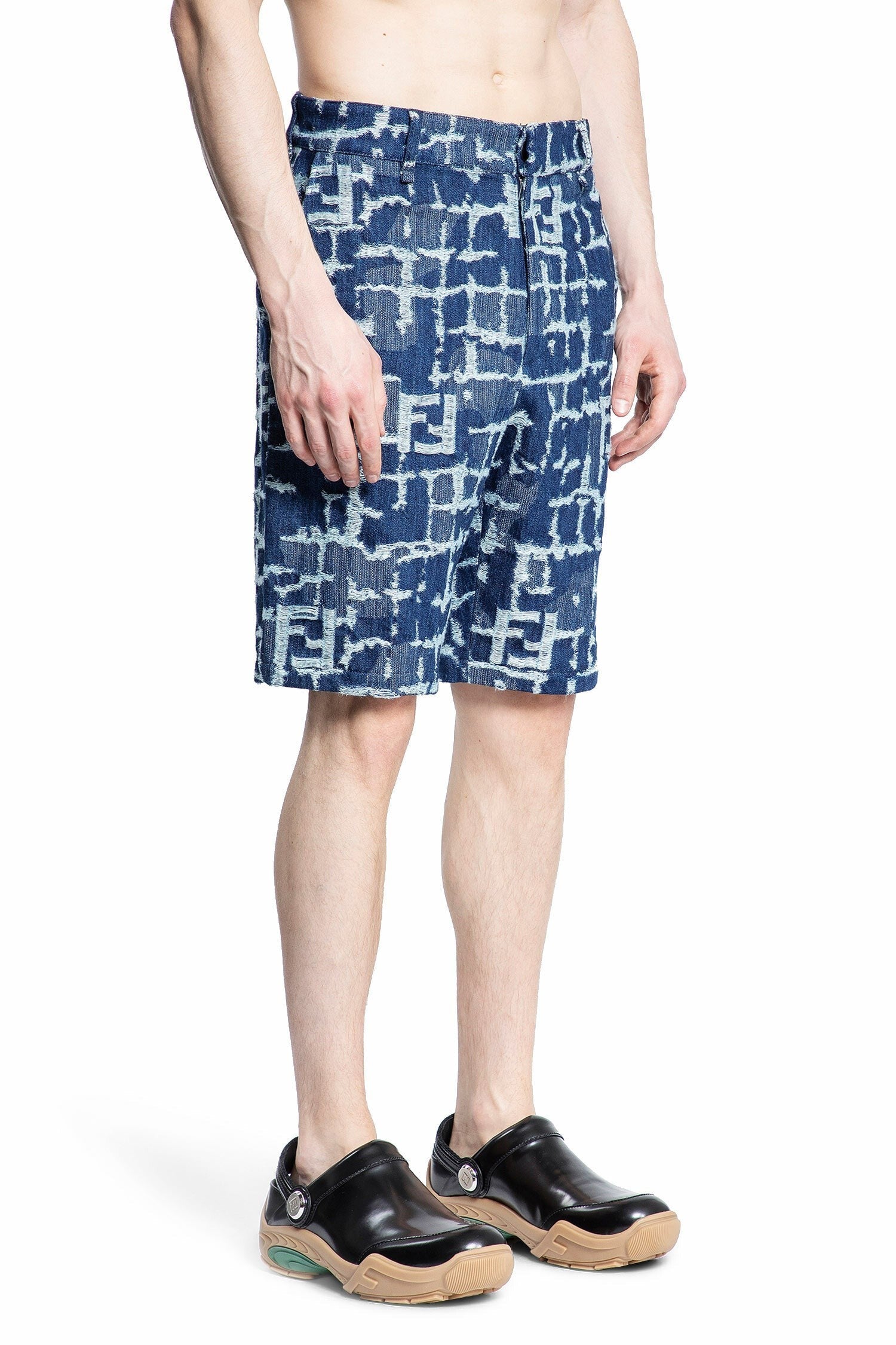 Ff Fringed Ff Jacquard Denim Shorts