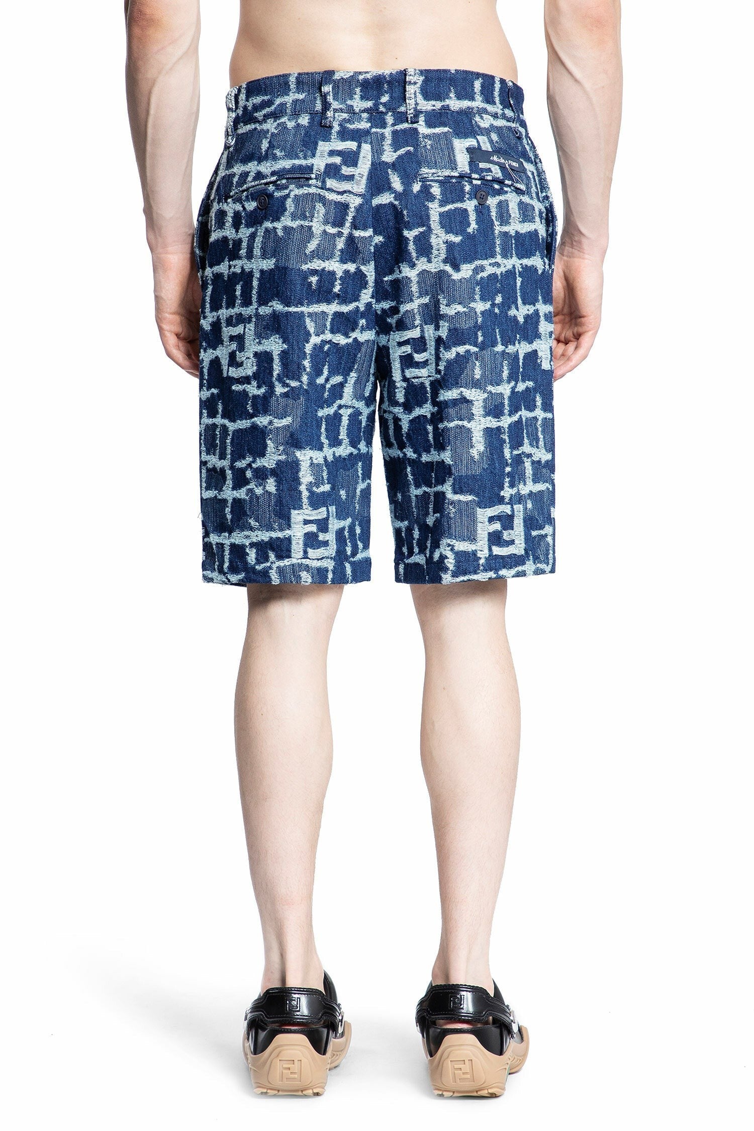 Ff Fringed Ff Jacquard Denim Shorts