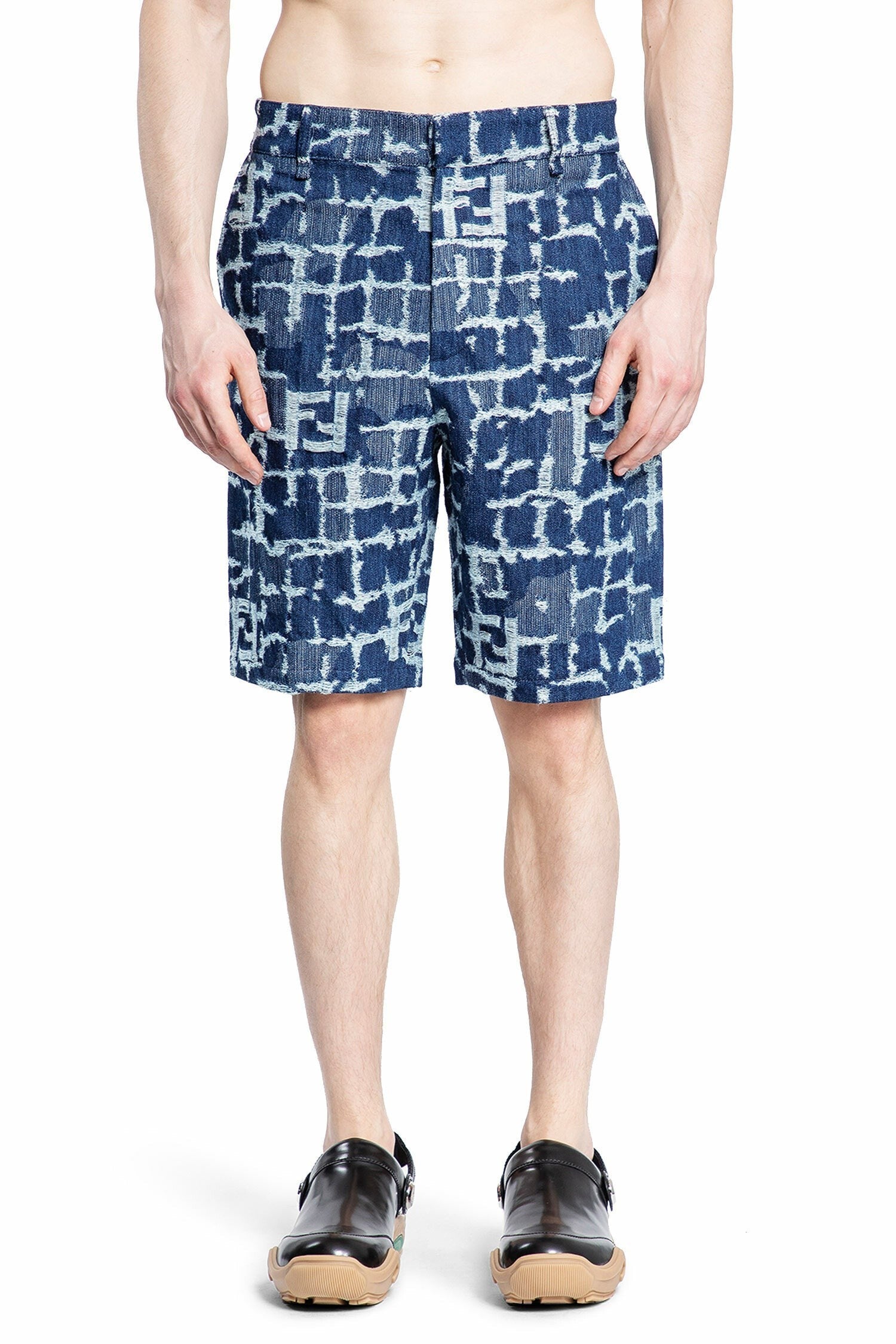 Ff Fringed Ff Jacquard Denim Shorts