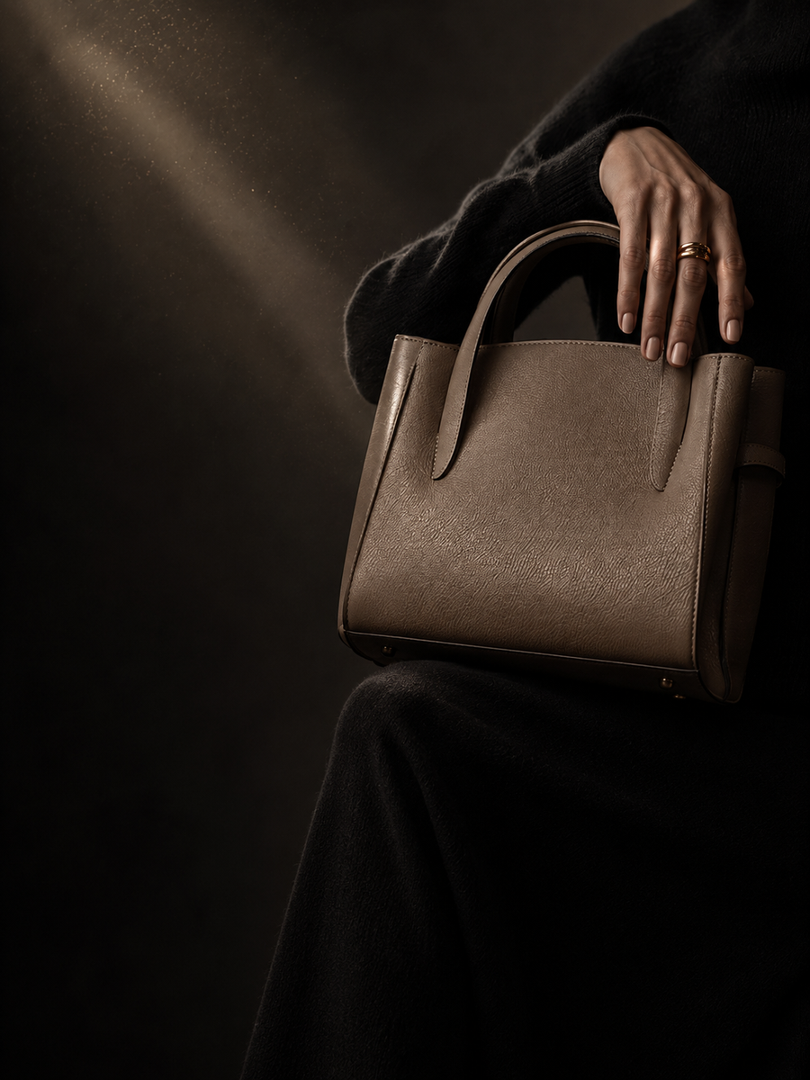 FHENY handbag edit - taupe leather handbag, mobile portrait