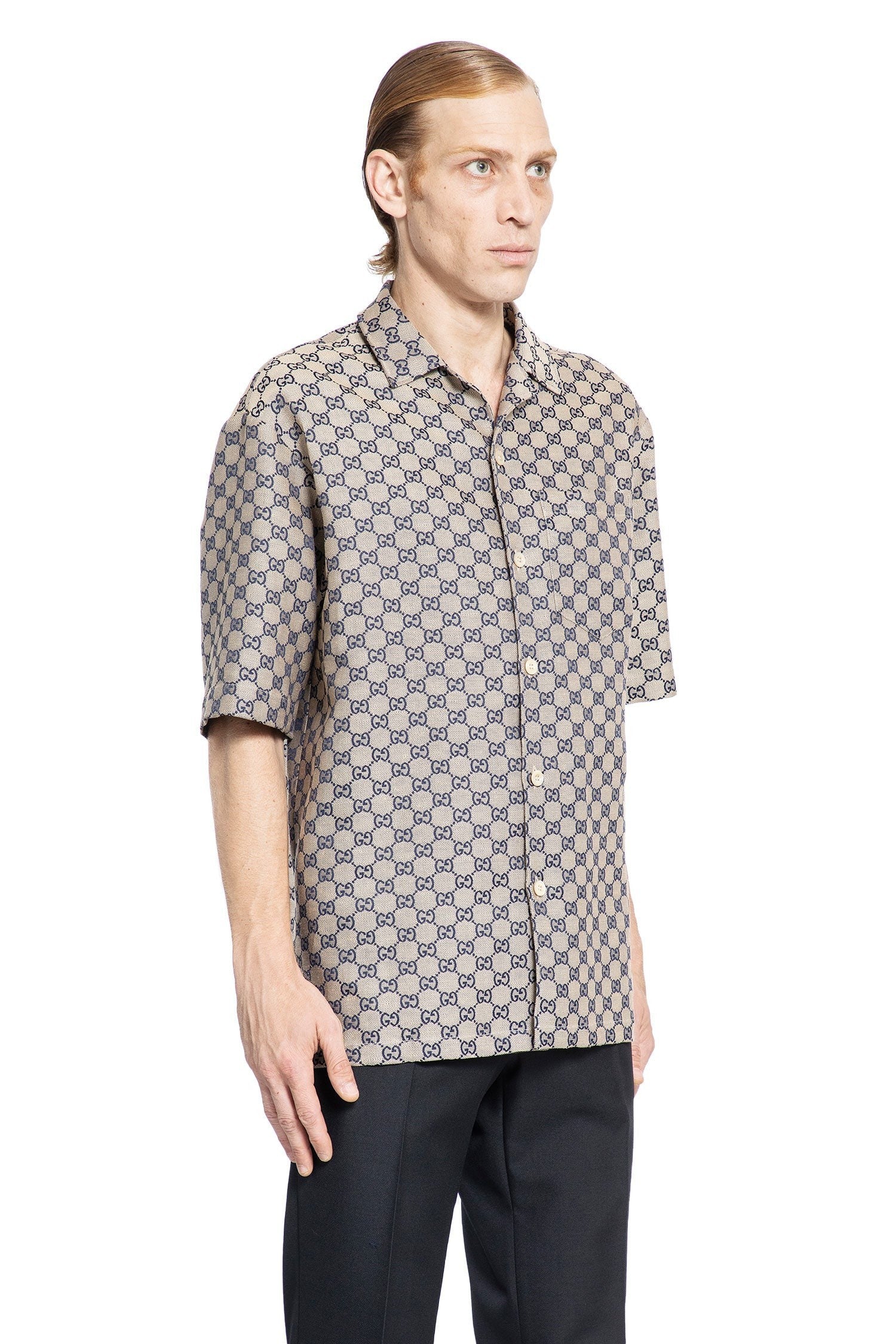 Gg Linen Blend Canvas Shirt
