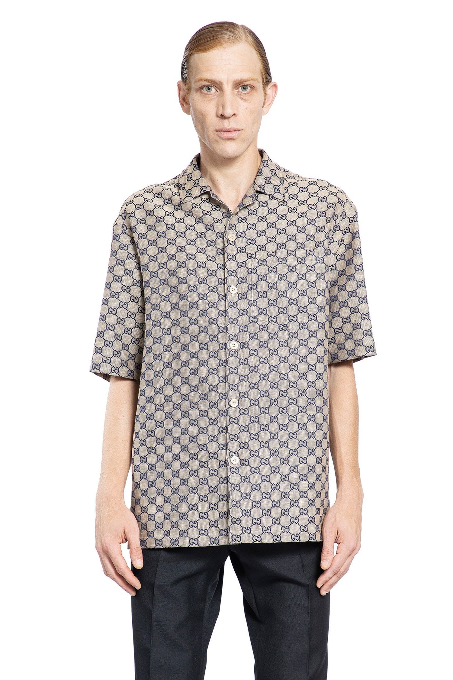 Gg Linen Blend Canvas Shirt