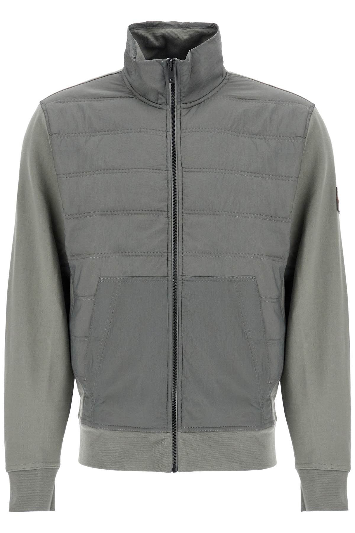gray quilted high collar zip sweatshirt