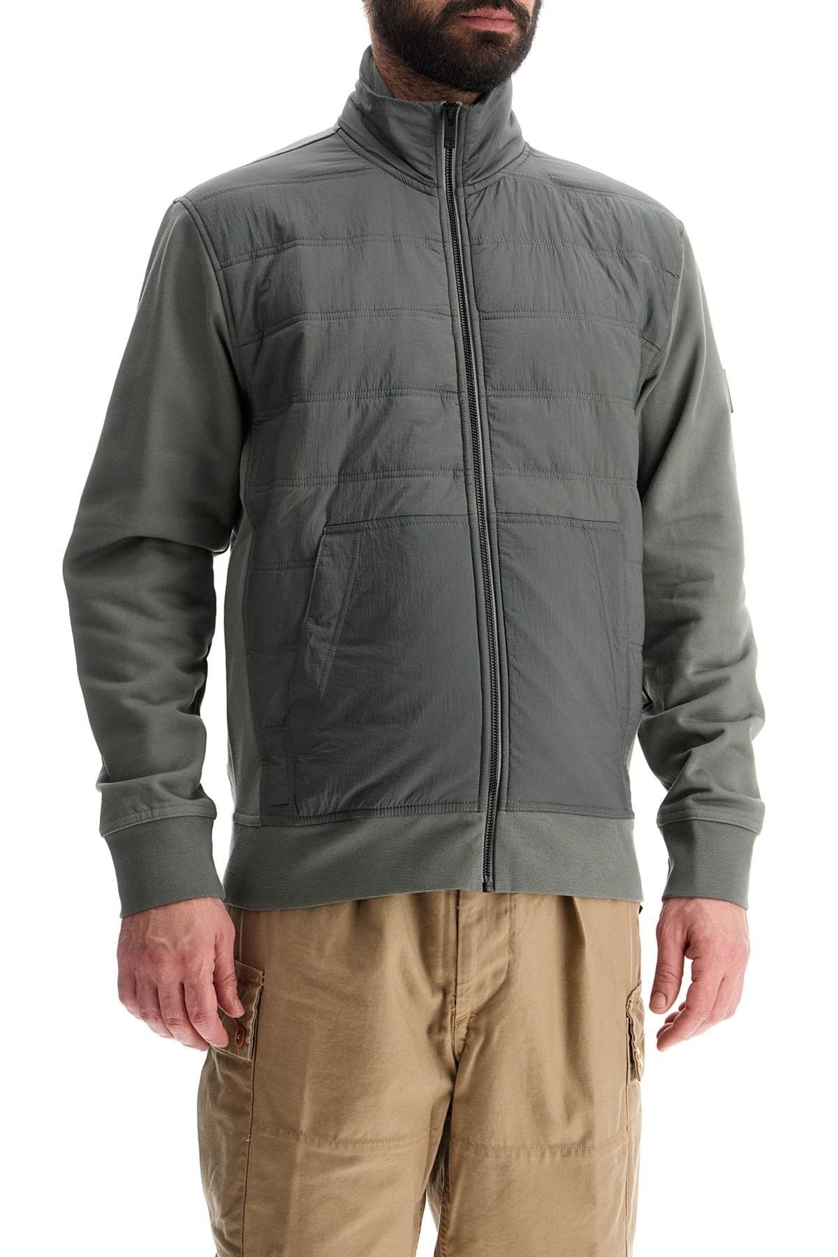 gray quilted high collar zip sweatshirt