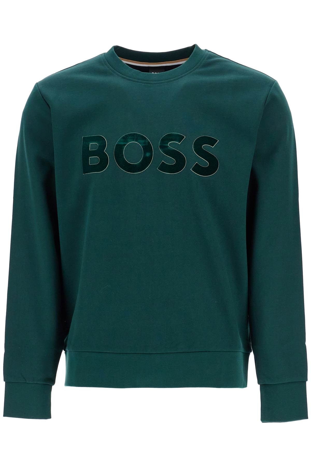 green crew neck cotton sweatshirt with long sleeves