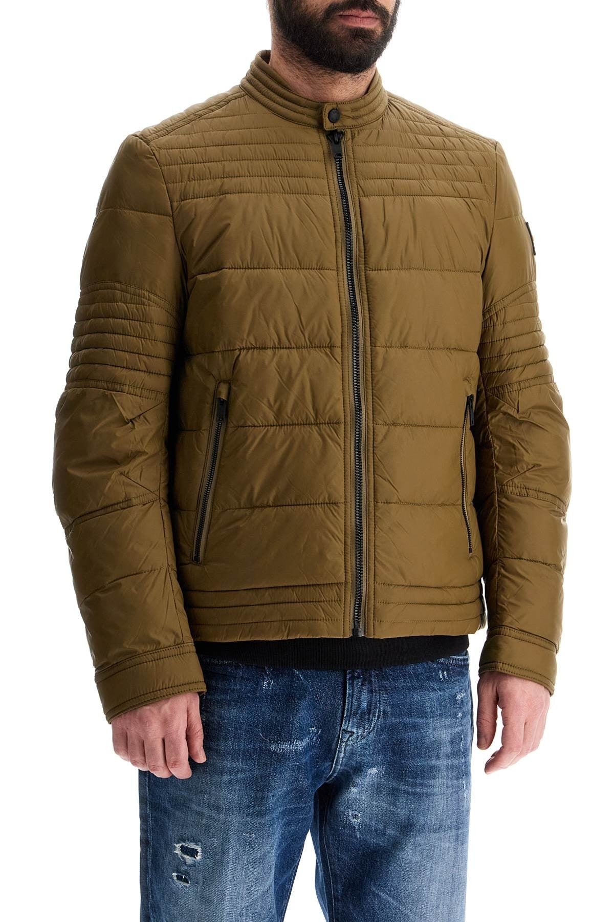 green down jacket with high collar for men