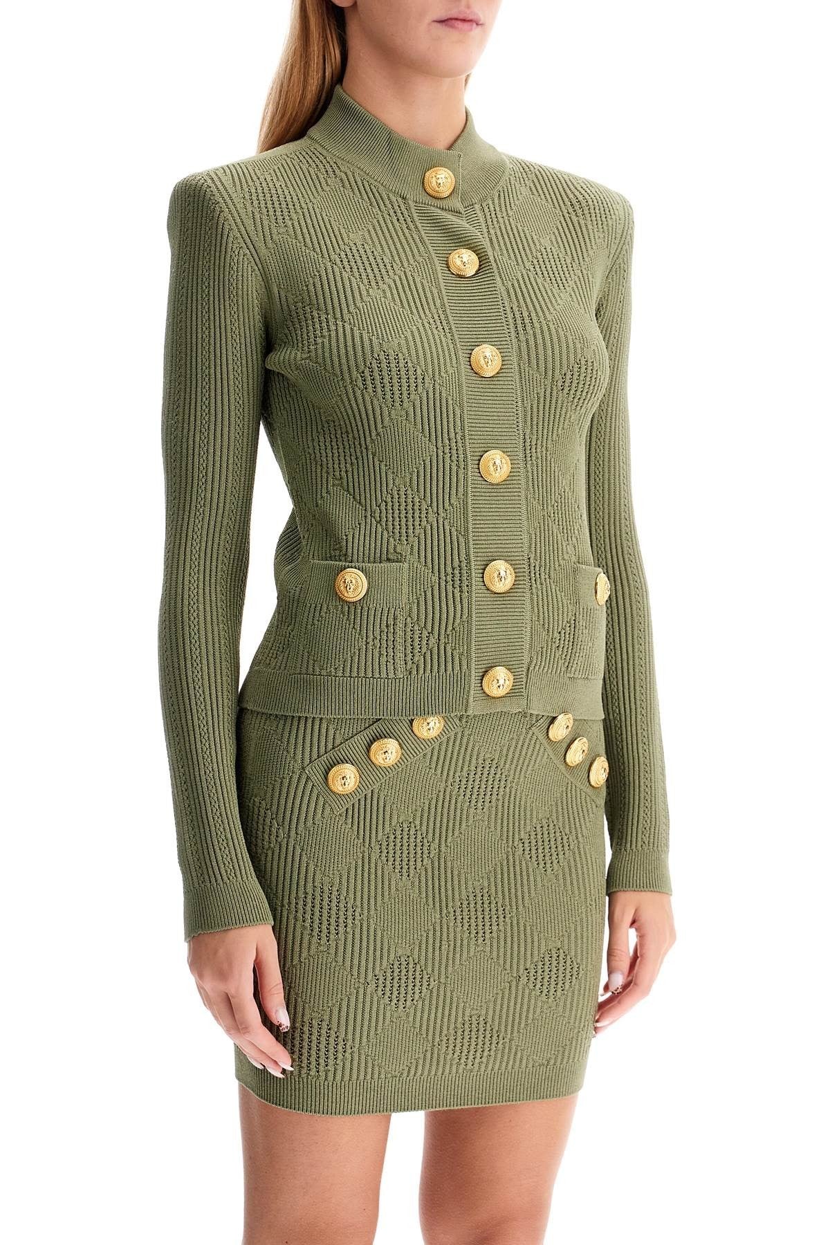 High-Neck Cardigan With Embossed Buttons