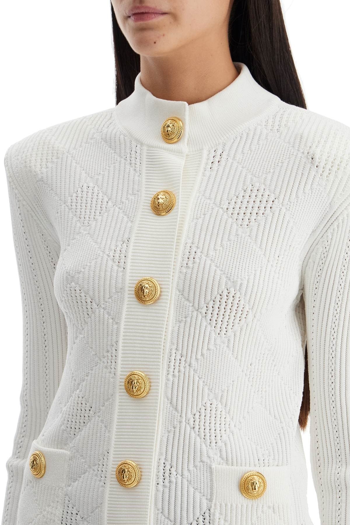 High-Neck Cardigan With Embossed Buttons