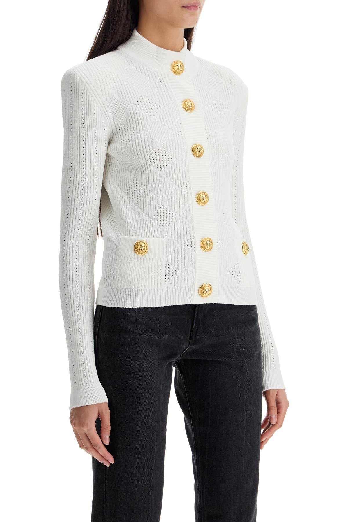 High-Neck Cardigan With Embossed Buttons