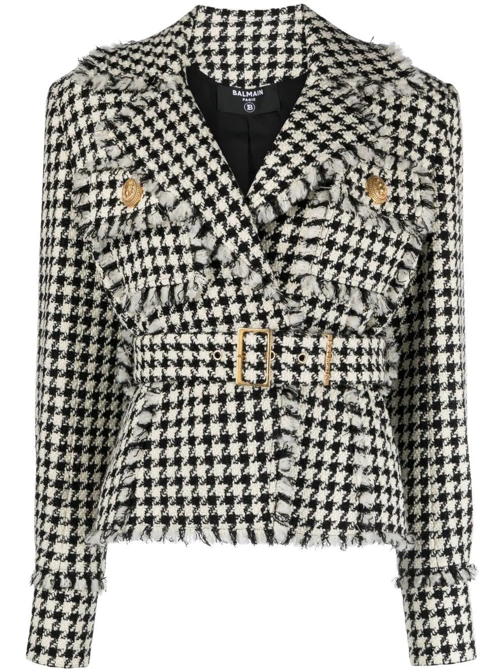 Houndstooth Belted Short Jacke