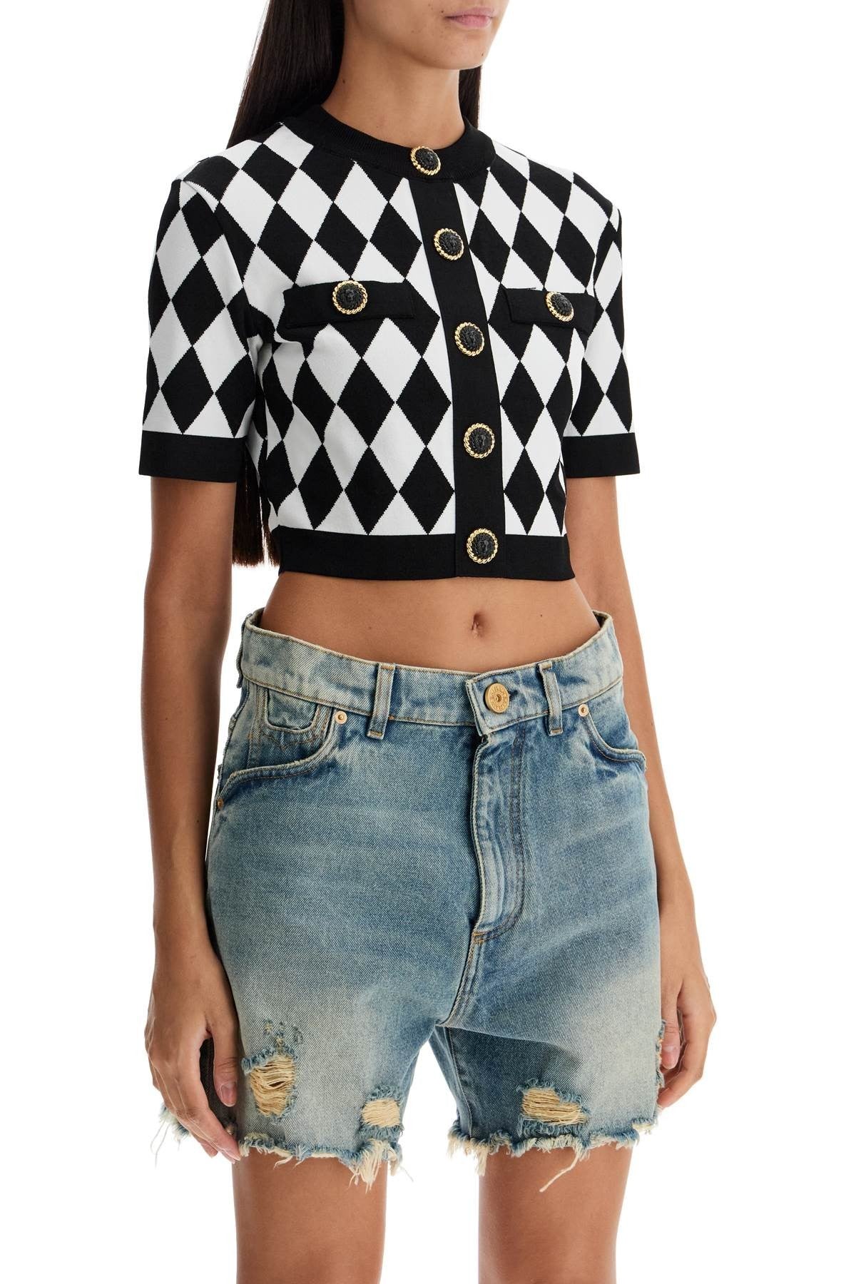 'jacquard diamond pattern knit crop top