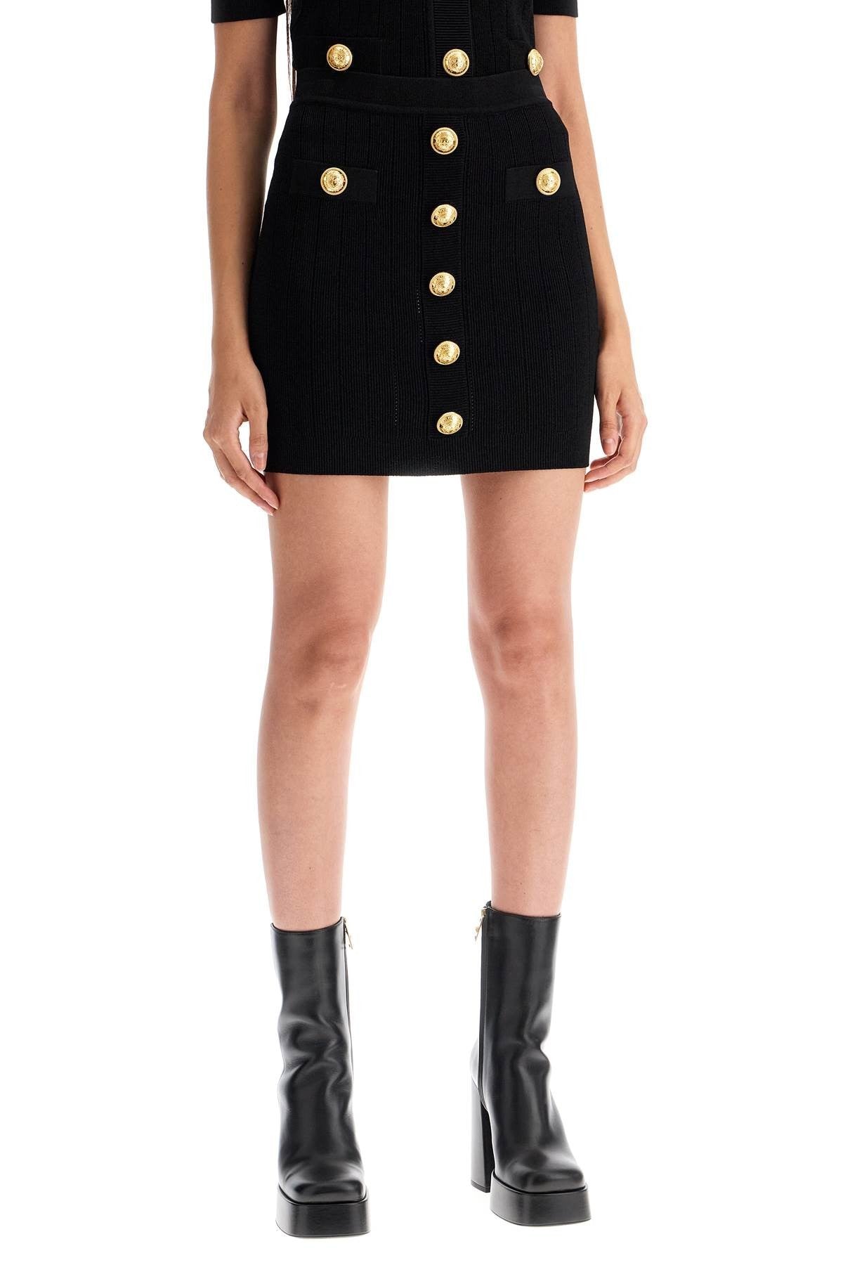 knitted mini skirt with embossed buttons