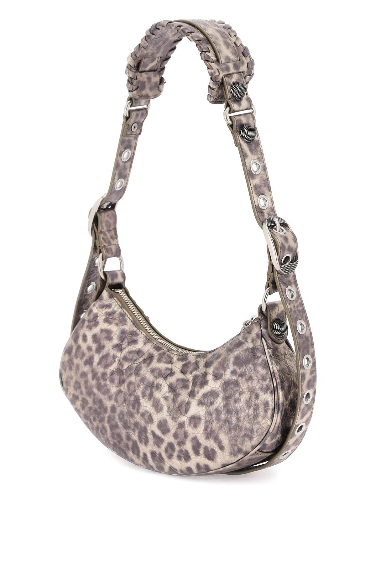 le cagole xs bag in leopard-printed metallic leather