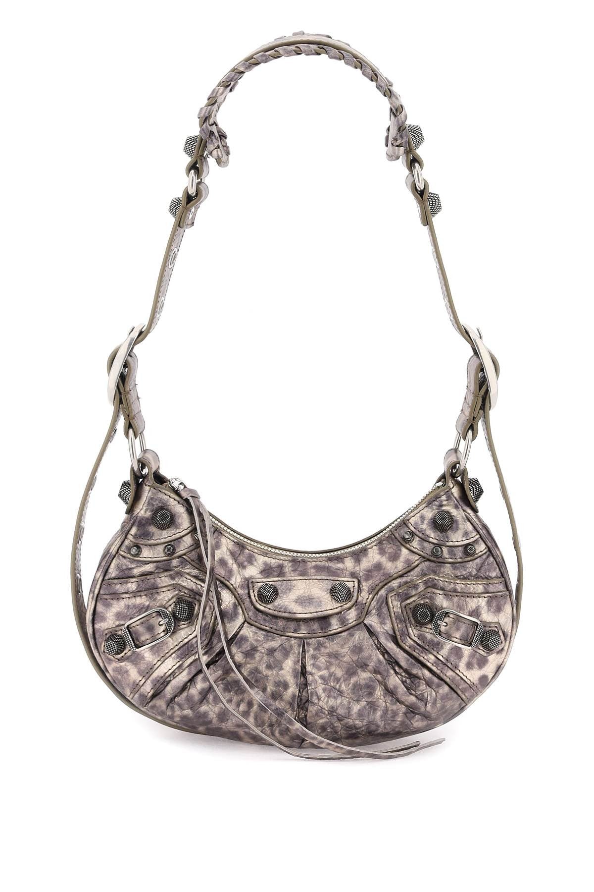 le cagole xs bag in leopard-printed metallic leather