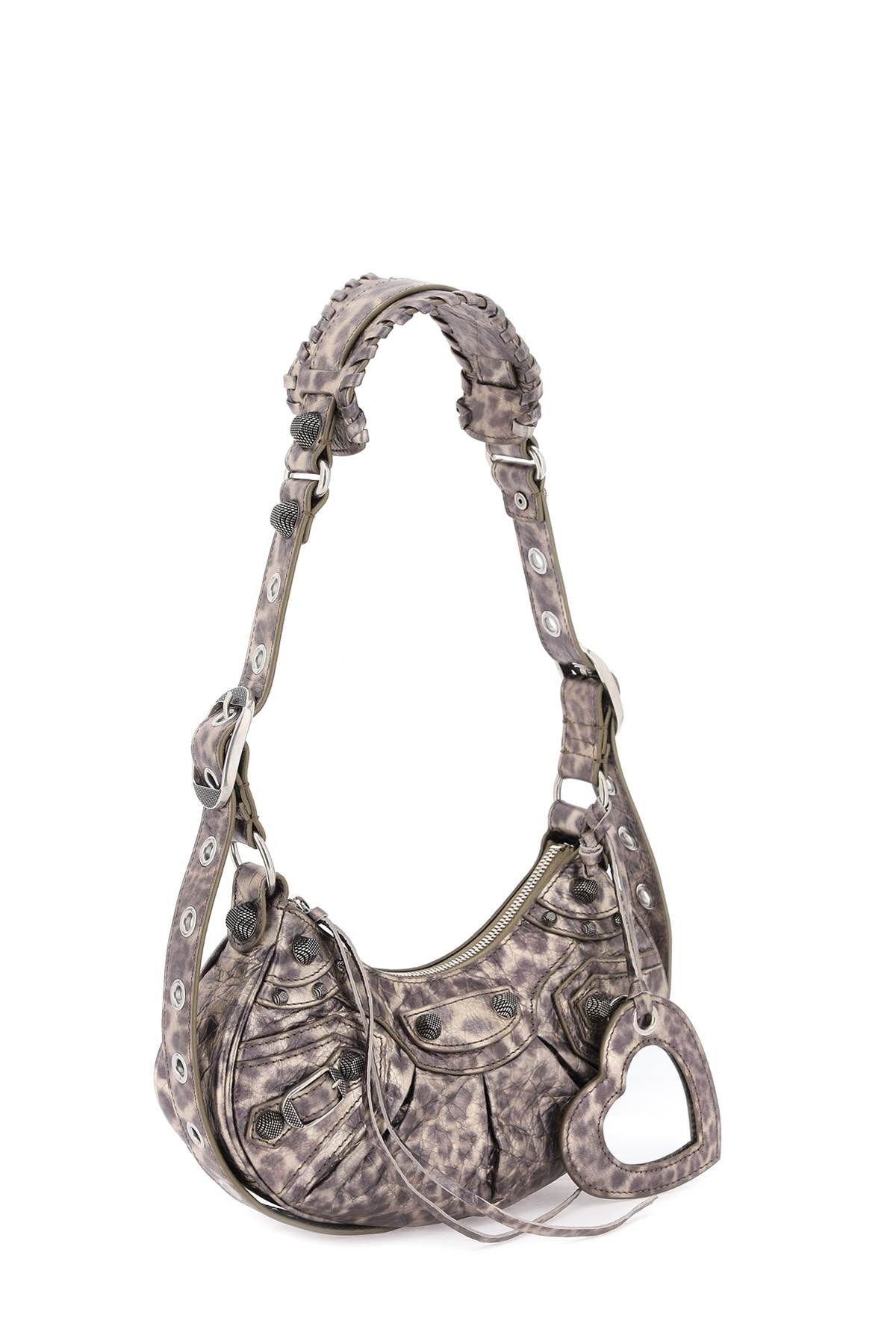 le cagole xs bag in leopard-printed metallic leather